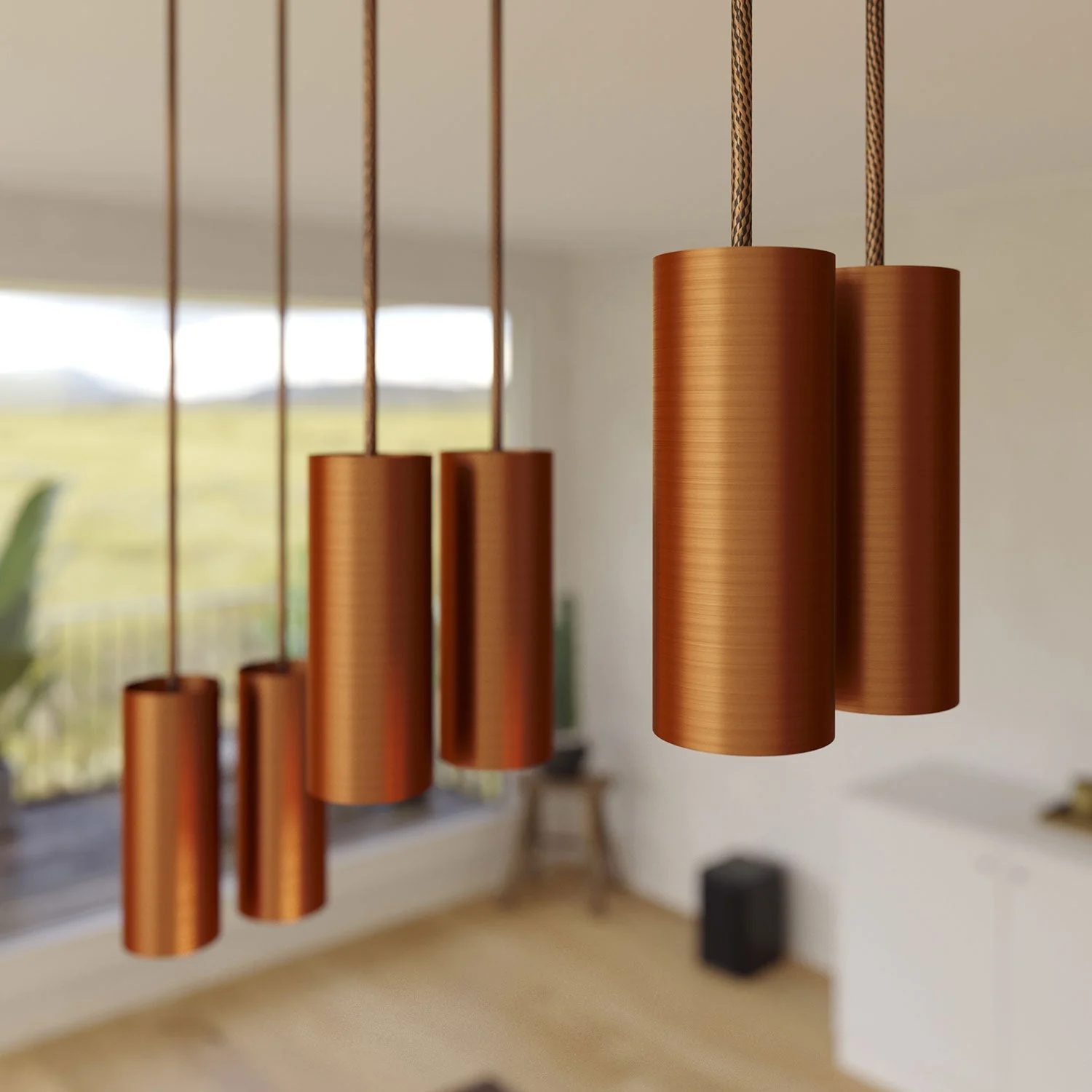 Lampada a sospensione a 6 cadute con XXL Rose-One rettangolare 675 mm con paralume in metallo Tub-E14 - Rame satinato - Image 3