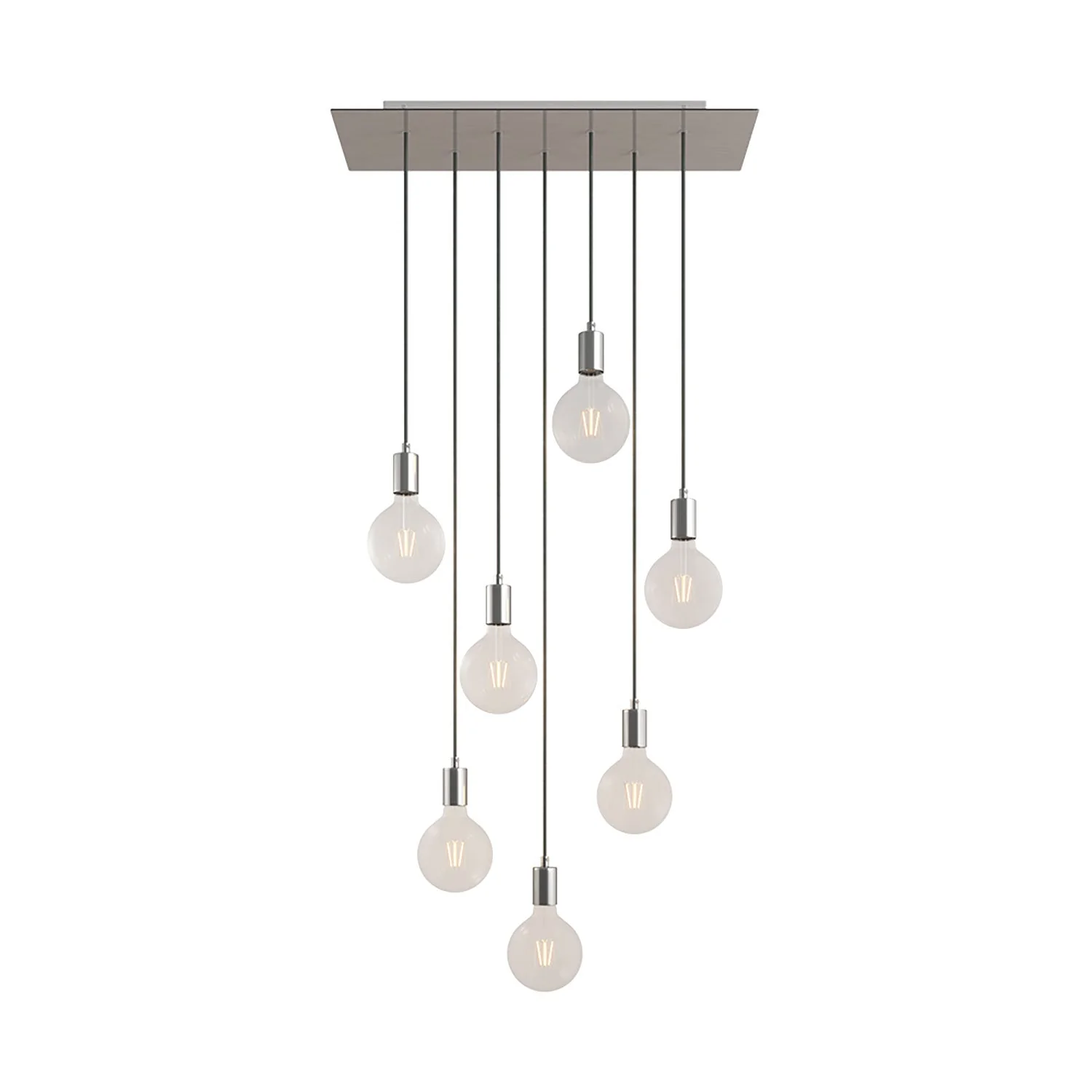 Lampada a sospensione a 7 cadute con XXL Rose-One rettangolare 675 mm con finiture in metallo - Acciaio satinato