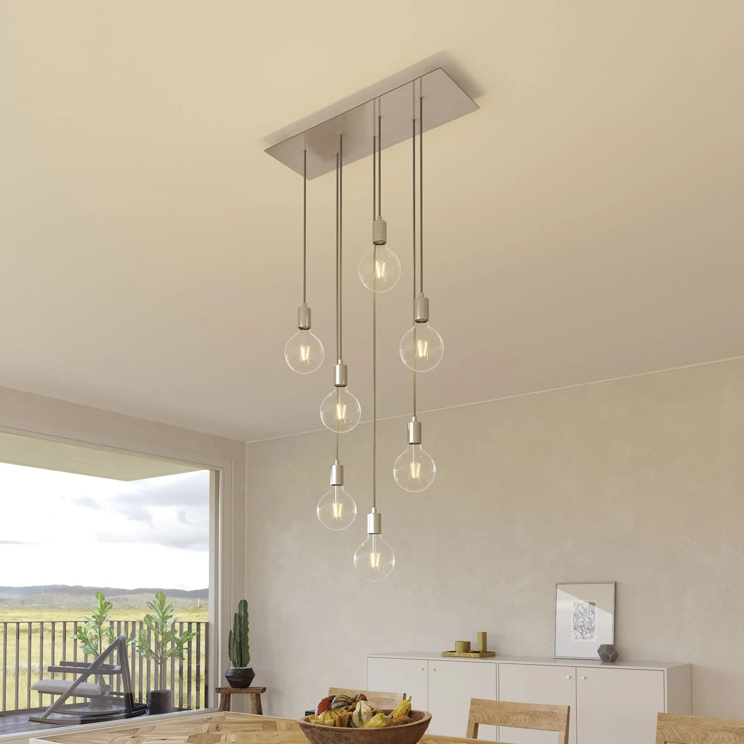 Lampada a sospensione a 7 cadute con XXL Rose-One rettangolare 675 mm con finiture in metallo - Acciaio satinato - Image 2