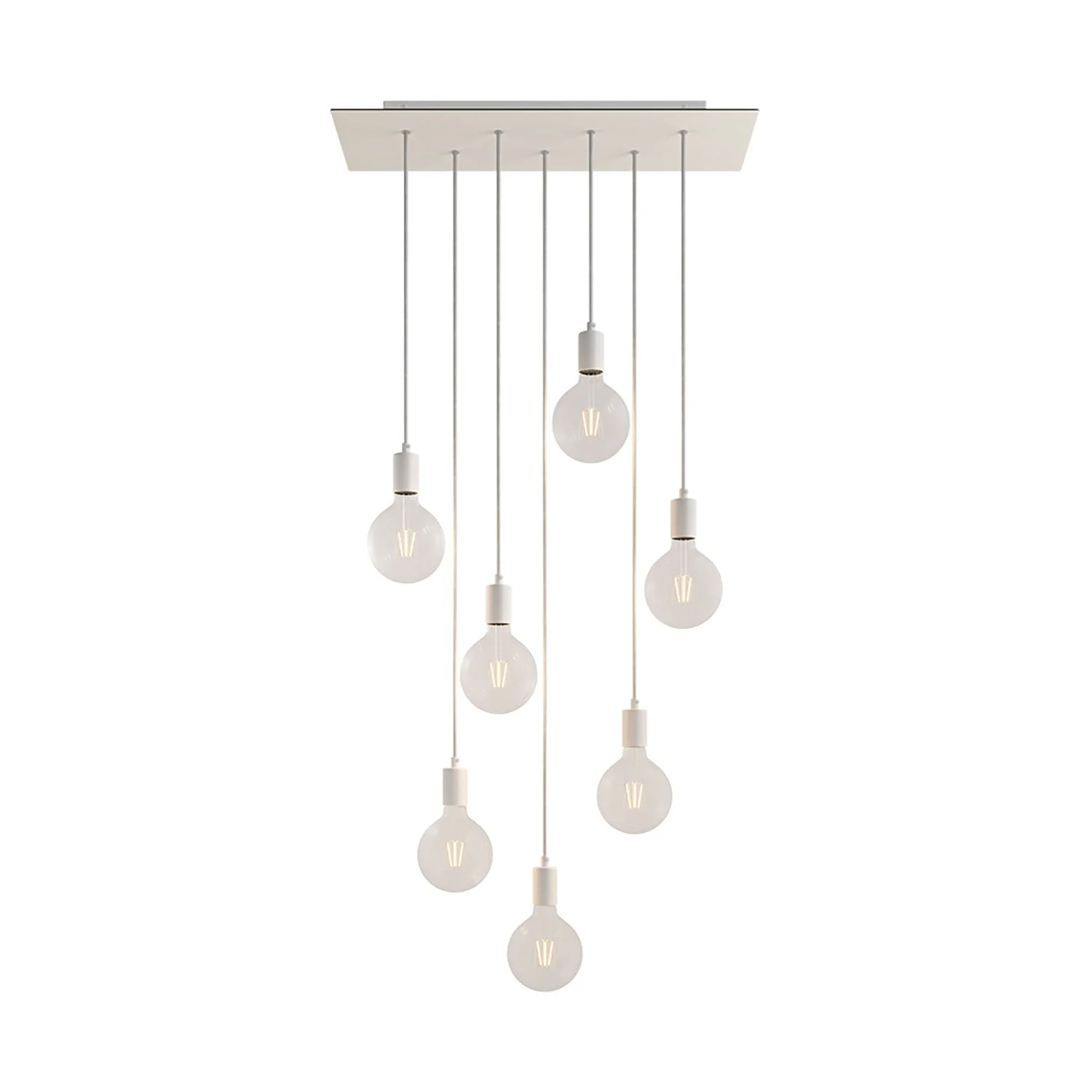Lampada a sospensione a 7 cadute con XXL Rose-One rettangolare 675 mm con finiture in metallo - Bianco opaco