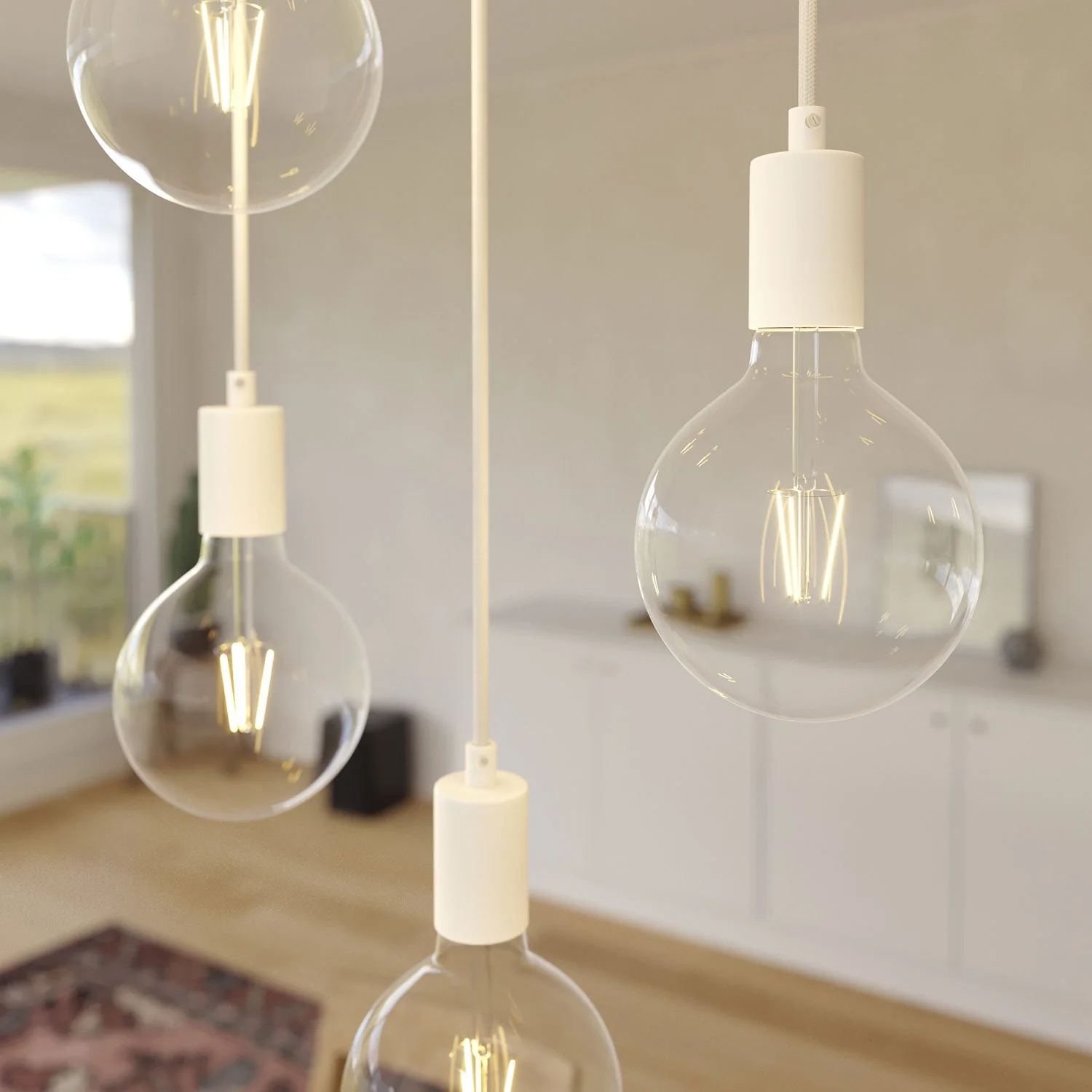 Lampada a sospensione a 7 cadute con XXL Rose-One rettangolare 675 mm con finiture in metallo - Bianco opaco - Image 3