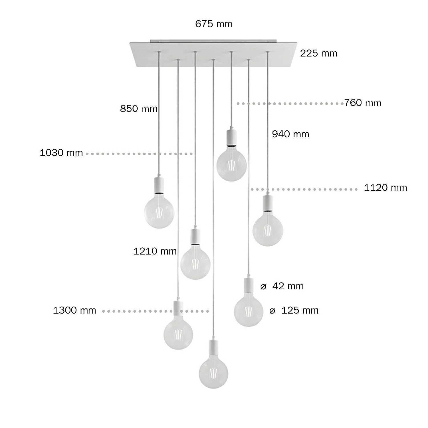 Lampada a sospensione a 7 cadute con XXL Rose-One rettangolare 675 mm con finiture in metallo - Nero opaco - Image 6