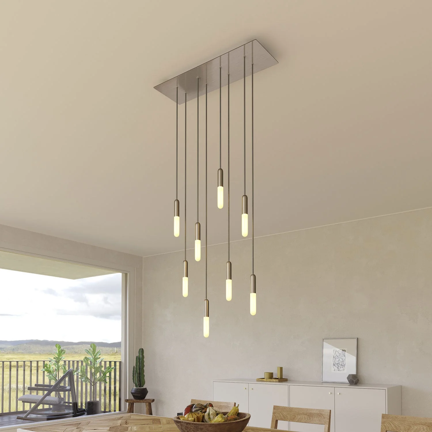 Lampada a sospensione a 8 cadute con XXL Rose-One rettangolare 675 mm con finiture in metallo - Acciaio satinato - Image 2