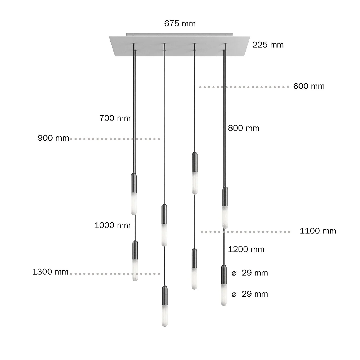 Lampada a sospensione a 8 cadute con XXL Rose-One rettangolare 675 mm con finiture in metallo - Acciaio satinato - Image 6