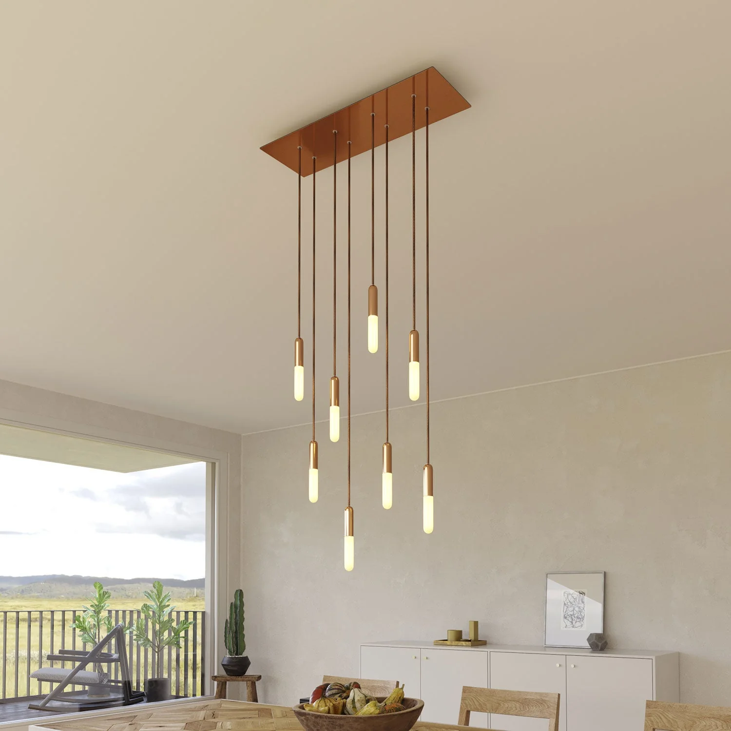 Lampada a sospensione a 8 cadute con XXL Rose-One rettangolare 675 mm con finiture in metallo - Rame satinato - Image 2