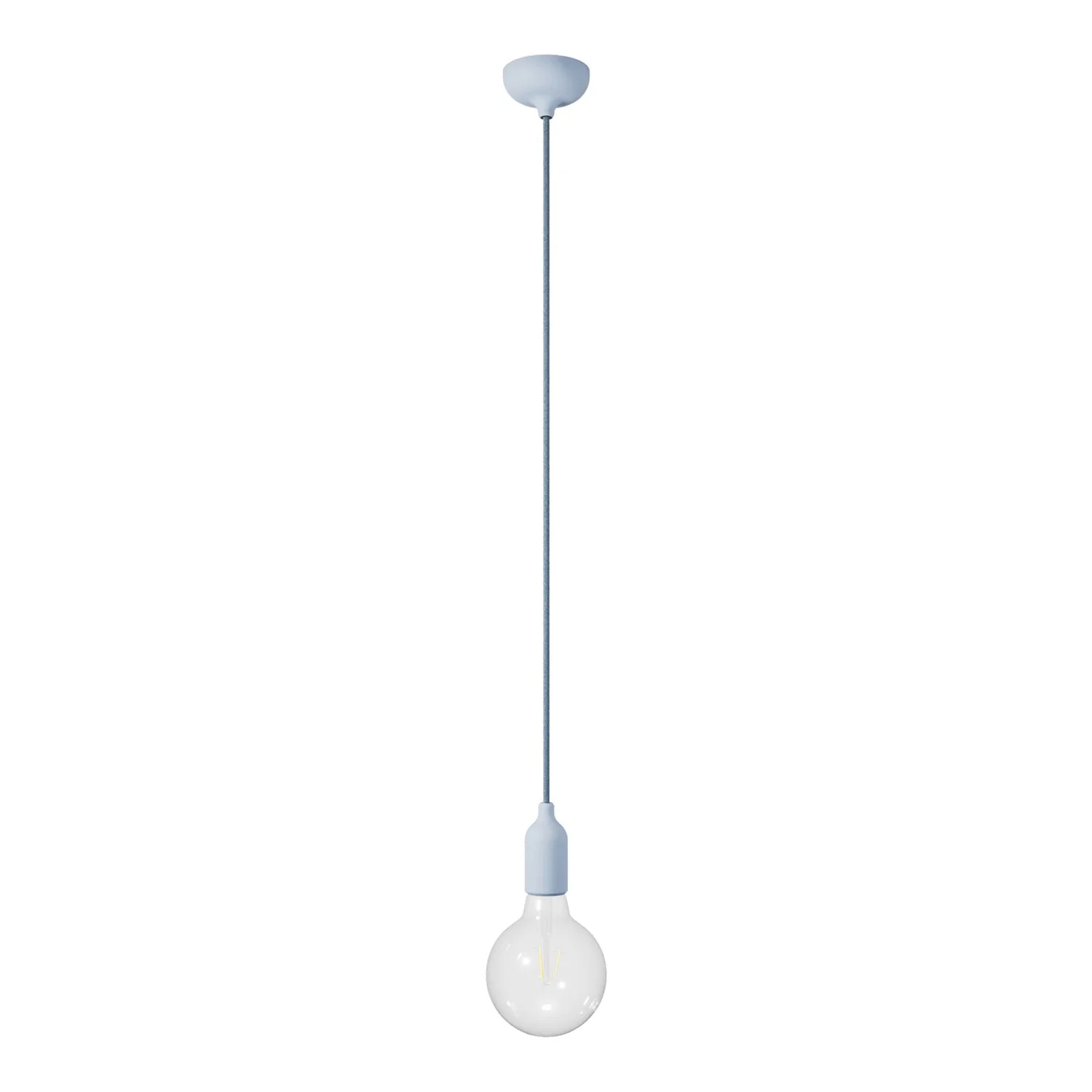 Lampada a sospensione colorata in silicone con cavo tessile - Blu carta da zucchero