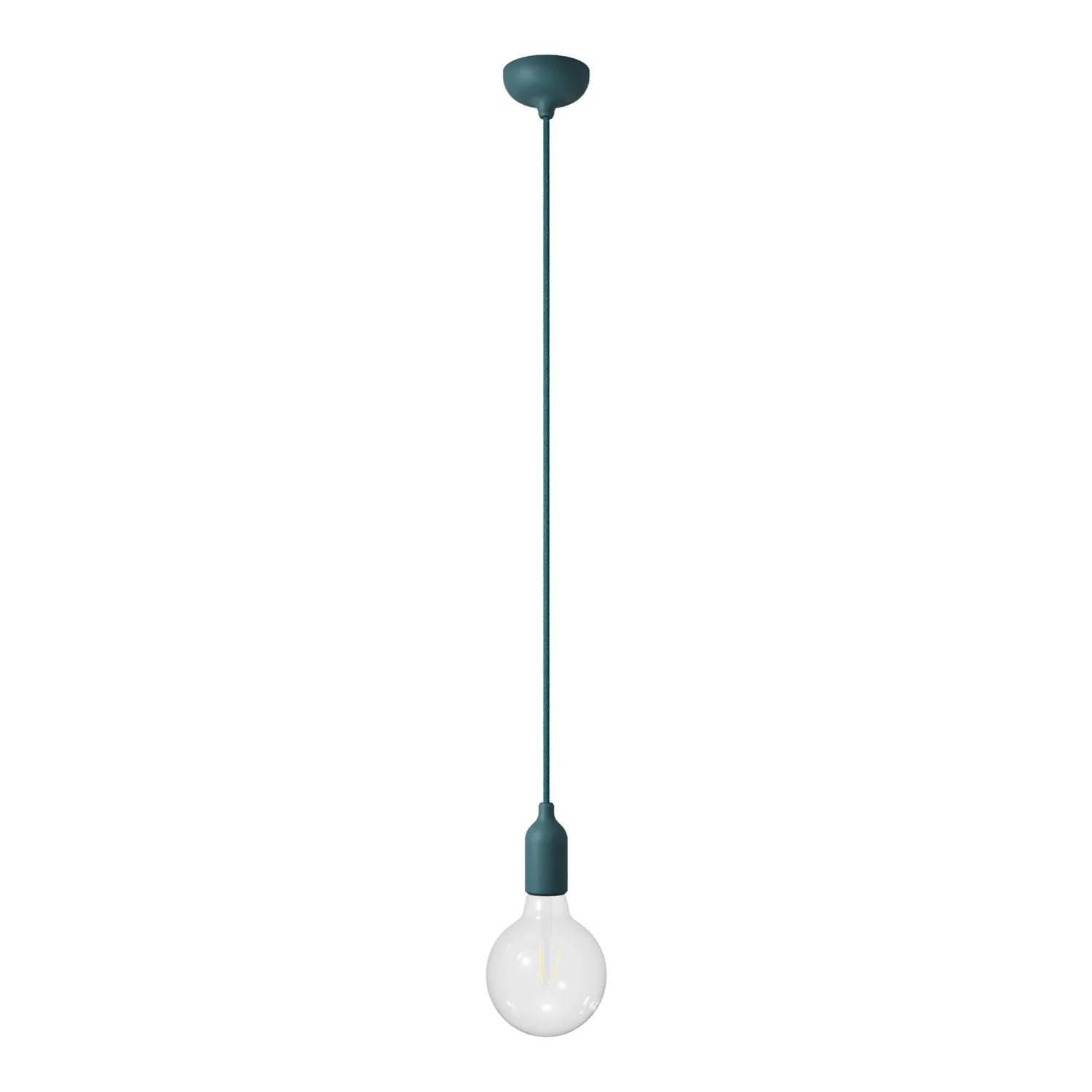 Lampada a sospensione colorata in silicone con cavo tessile - Petrolio