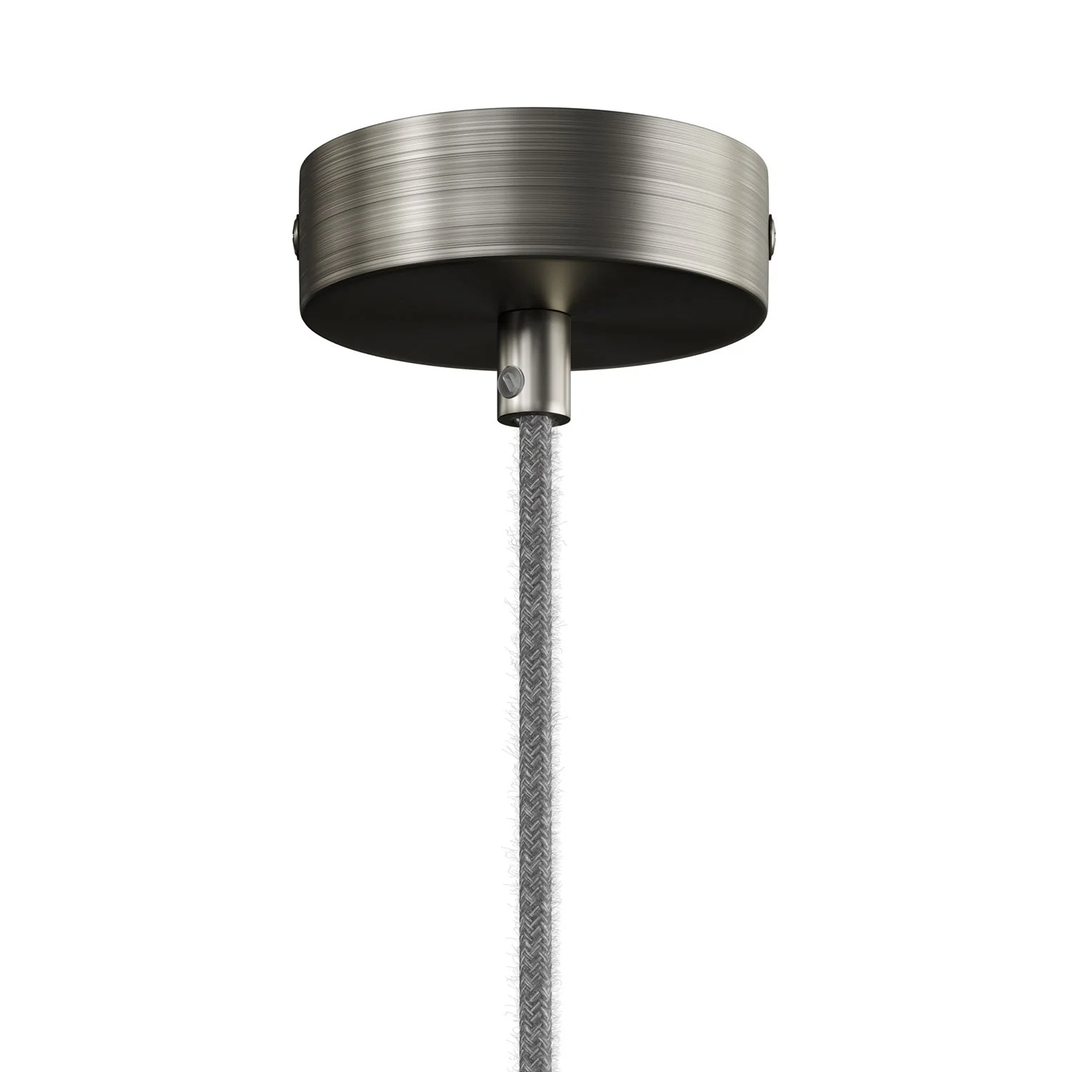Lampada a sospensione completa di cavo tessile e doppio paralume Tub-E14 in legno e metallo - Titanio satinato - Image 2