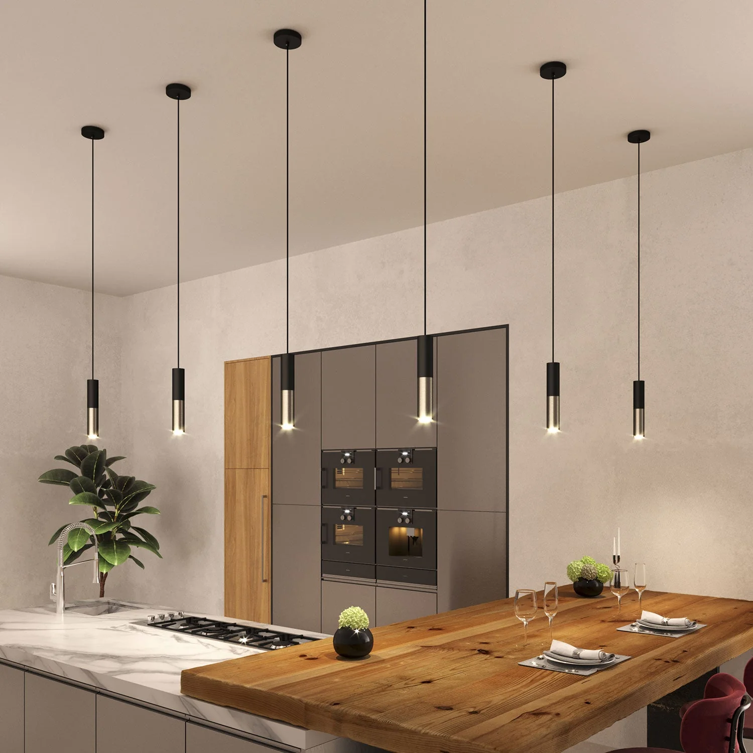 Lampada a sospensione completa di cavo tessile e doppio paralume Tub-E14 - Nero e Titanio satinato - Image 2