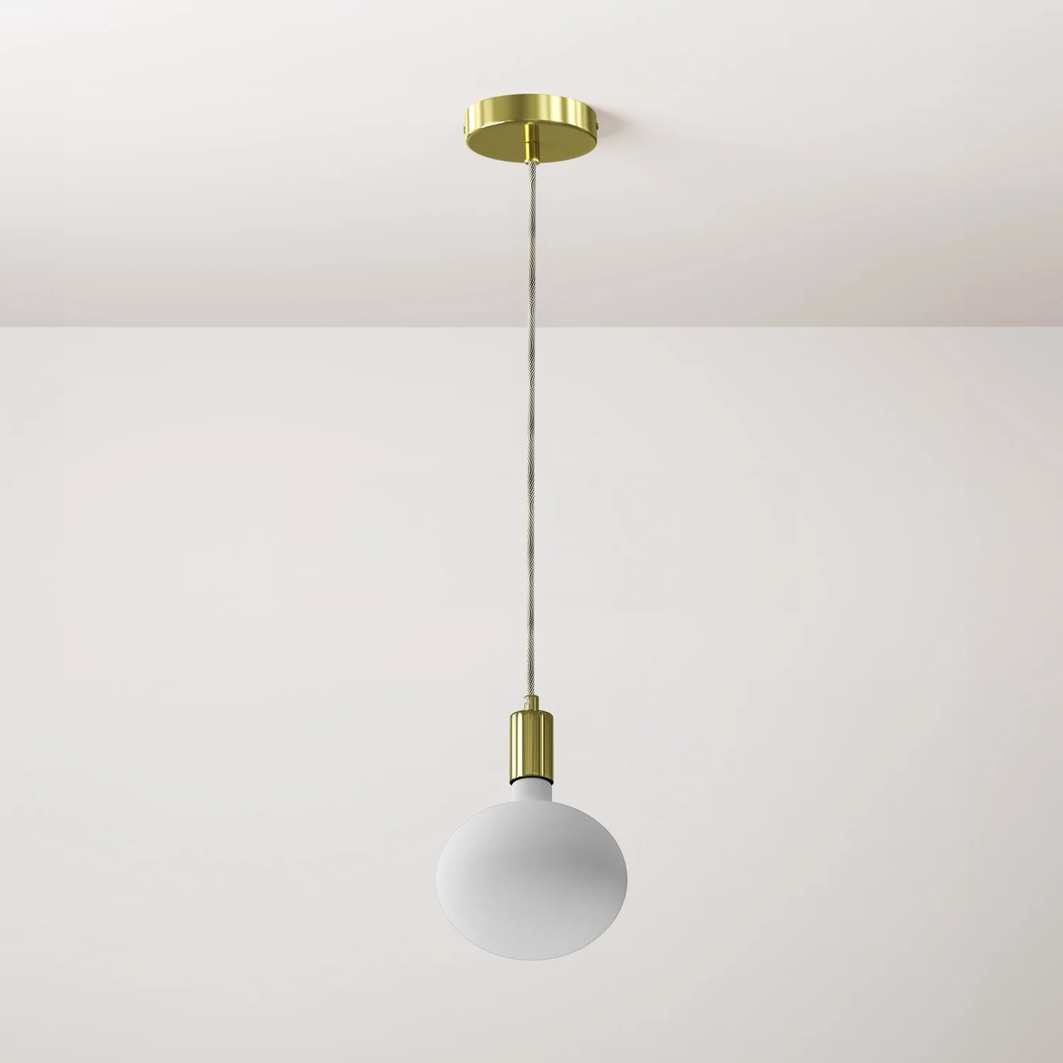 Lampada a sospensione completa di cavo tessile e finiture in metallo a contrasto - Ottone