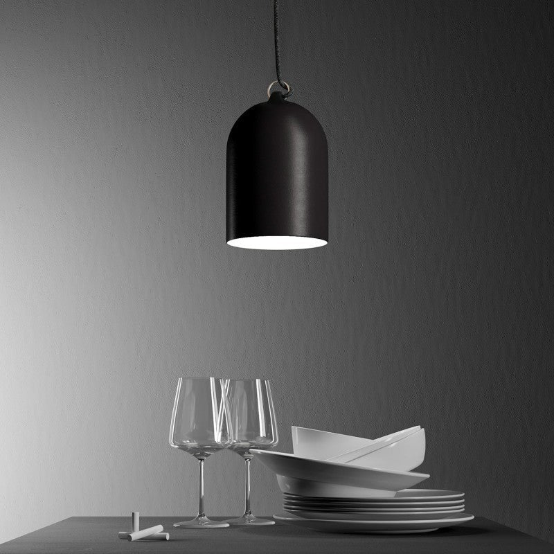 Lampada a sospensione completa di cavo tessile e paralume Mini Campana XS in ceramica - Lavagna - Image 3