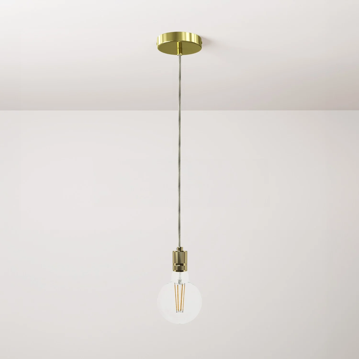 Lampada a sospensione completa di cavo tessile e portalampada in alluminio zigrinato - Ottone