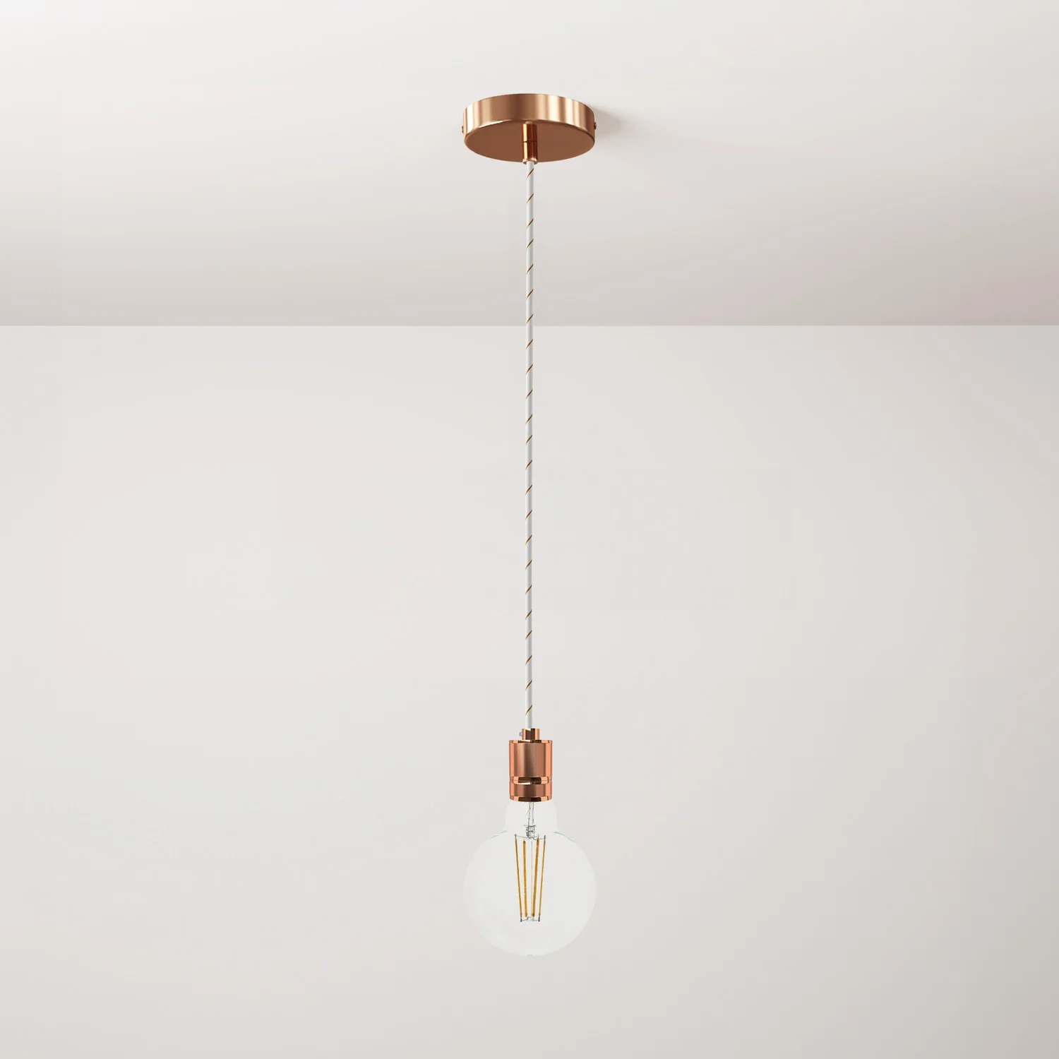 Lampada a sospensione completa di cavo tessile e portalampada in alluminio zigrinato - Rame