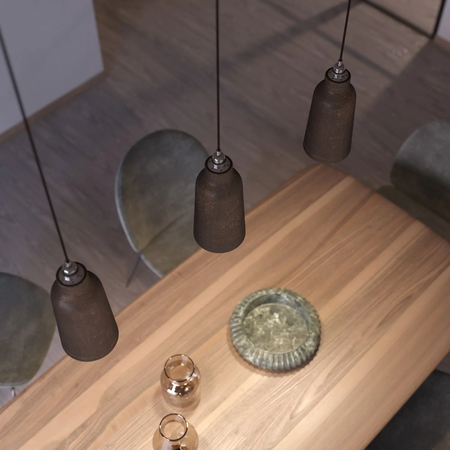 Lampada a sospensione completa di cavo tessile, paralume Bottiglia in ceramica e finiture in metallo - Effetto corten - Image 3