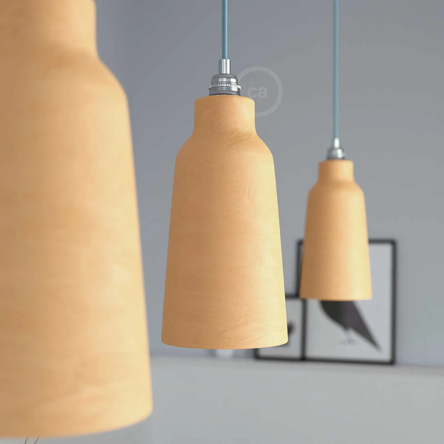 Lampada a sospensione completa di cavo tessile, paralume Bottiglia in ceramica e finiture in metallo - Terracotta striato - Image 3