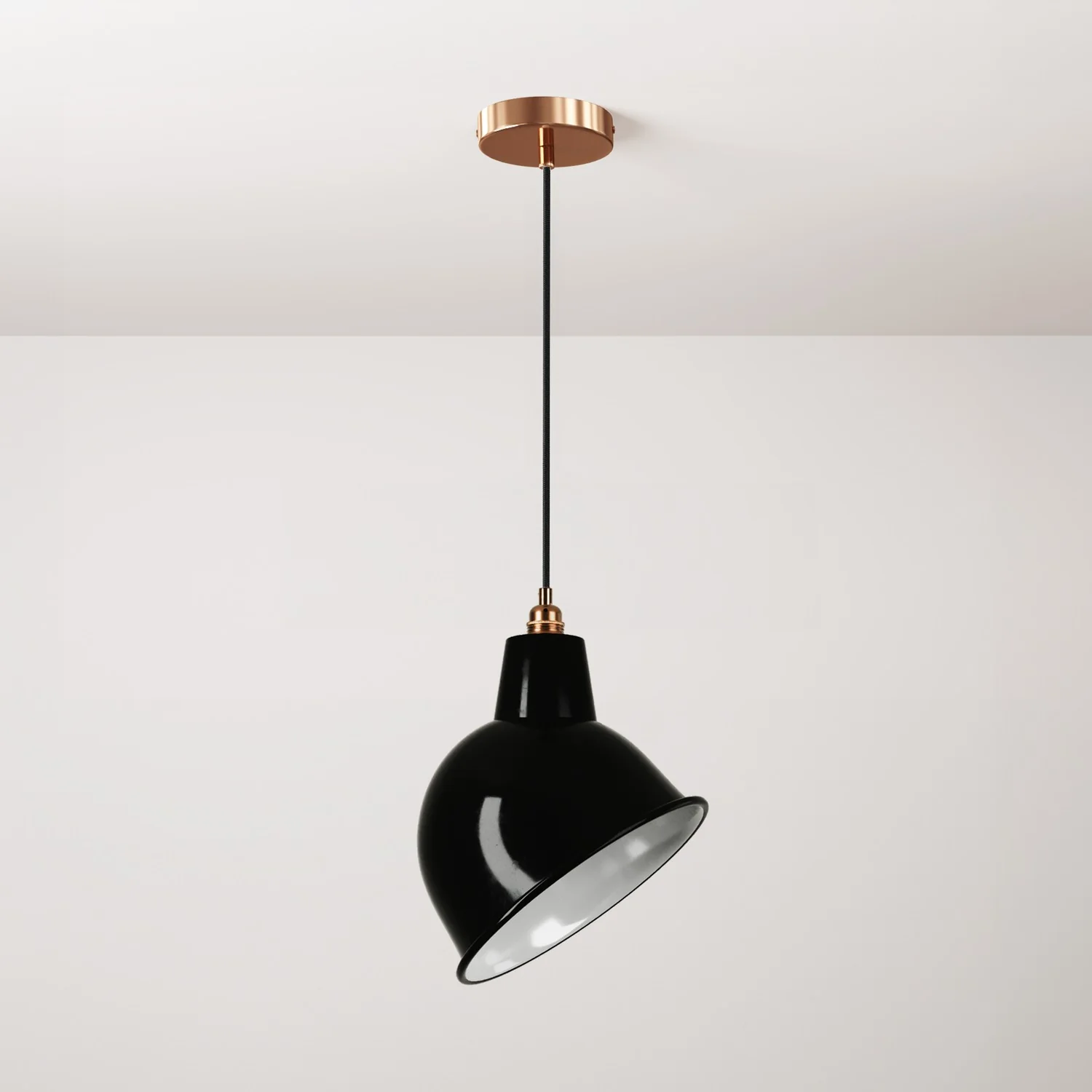 Lampada a sospensione completa di cavo tessile, paralume Broadway e finiture in metallo - Nero