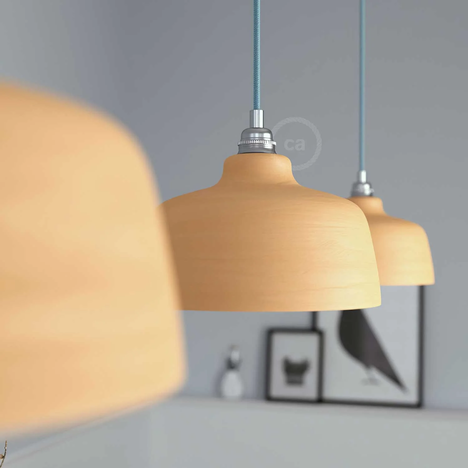 Lampada a sospensione completa di cavo tessile, paralume Coppa in ceramica e finiture in metallo - Terracotta striato - Image 3