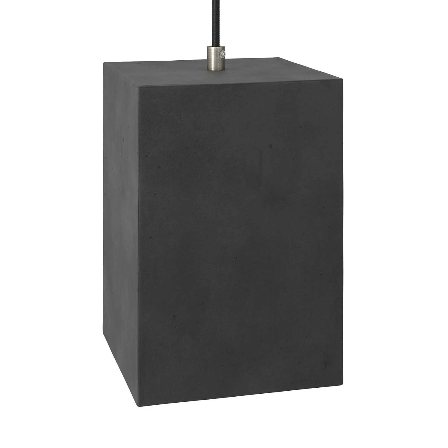 Lampada a sospensione completa di cavo tessile, paralume Cubo in cemento e finiture in metallo - Cemento scuro