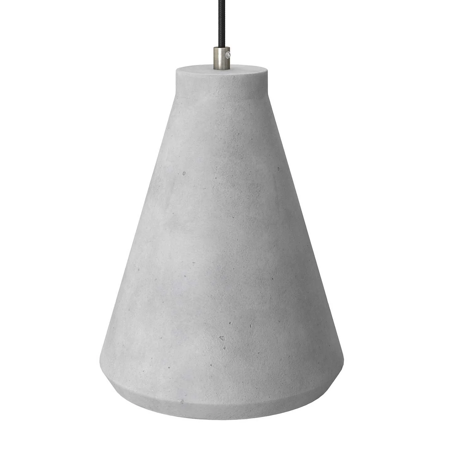Lampada a sospensione completa di cavo tessile, paralume Imbuto in cemento e finiture in metallo - Cemento chiaro