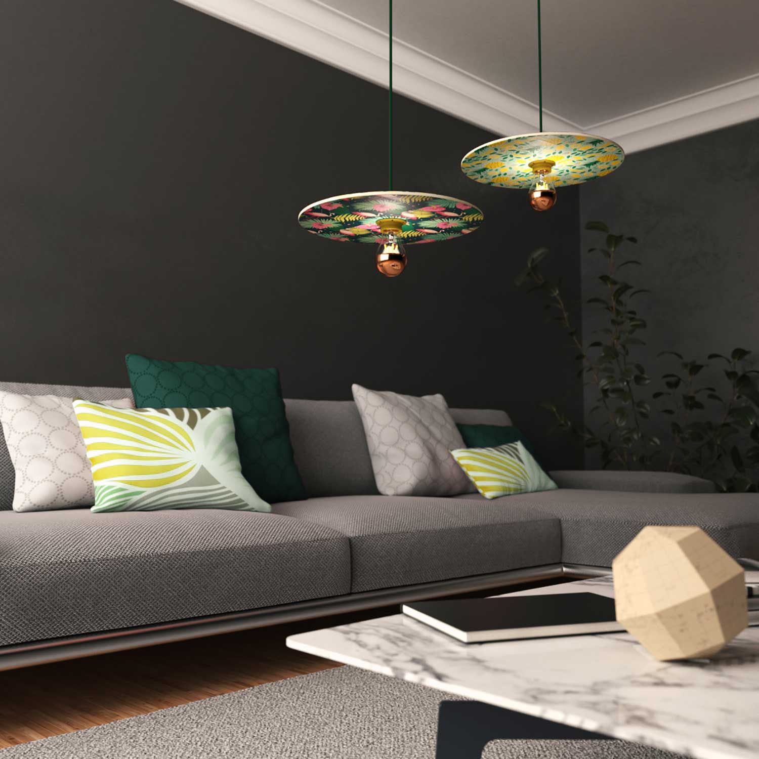 Lampada a sospensione completa di cavo tessile, paralume in legno UFO double-face e finiture in metallo - Annachiara Zaminato - Image 4
