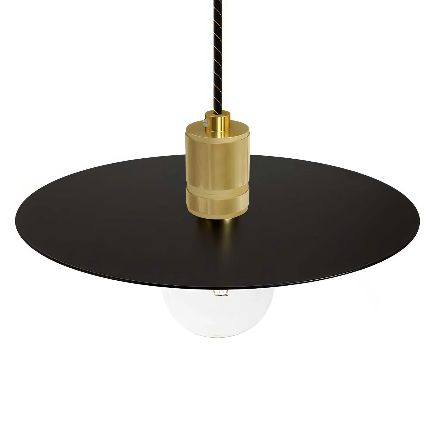 Lampada a sospensione completa di cavo tessile, paralume oversize Ellepi e portalampada zigrinato - Nero