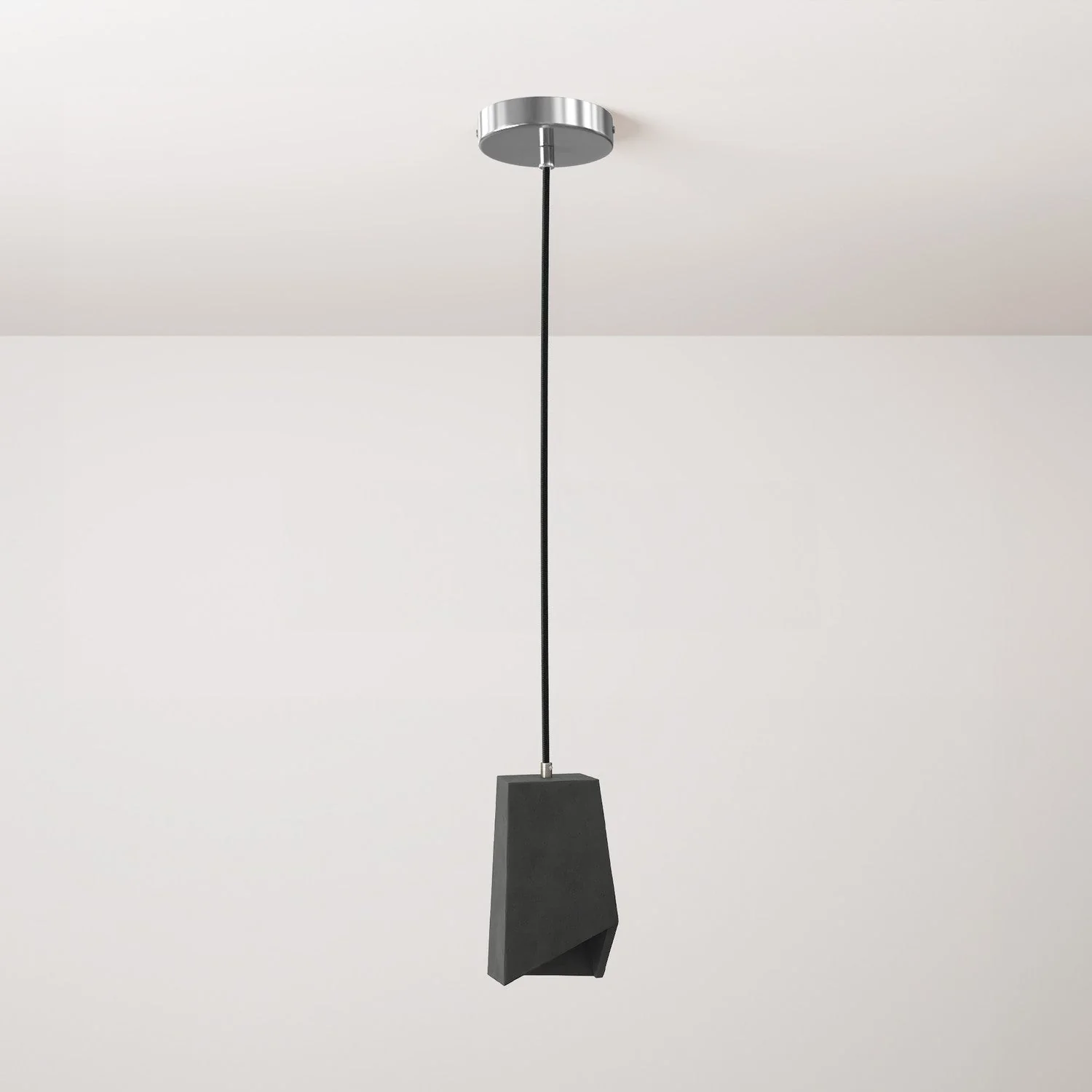 Lampada a sospensione completa di cavo tessile, paralume Prisma in cemento e finiture in metallo - Cemento scuro