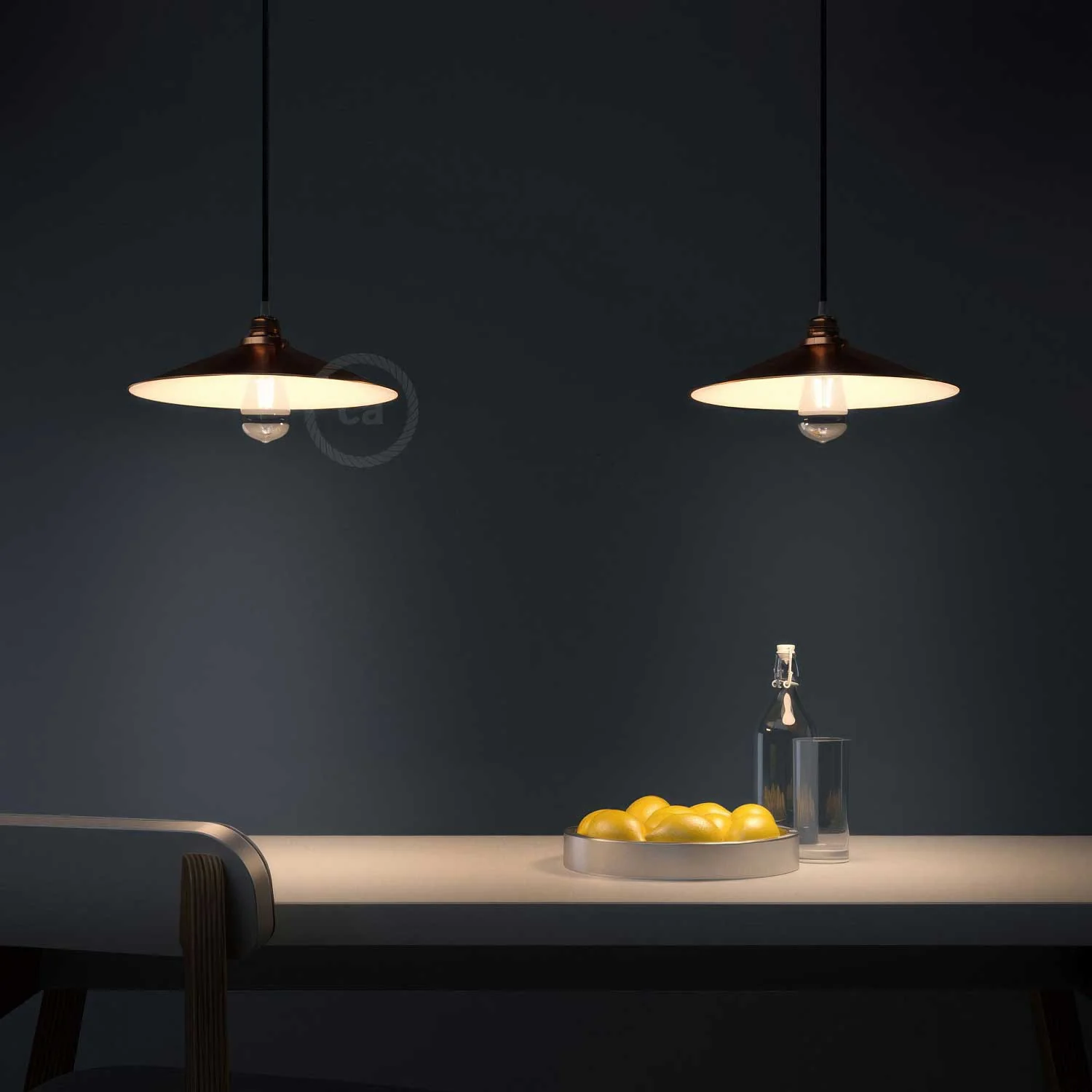 Lampada a sospensione completa di cavo tessile, paralume Swing e finiture in metallo - Rame - Image 2