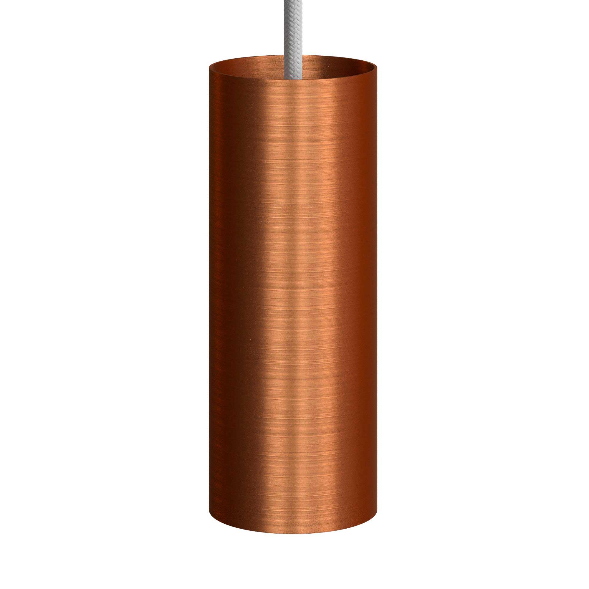 Lampada a sospensione completa di cavo tessile, paralume Tub-E14 e finiture in metallo - Rame satinato