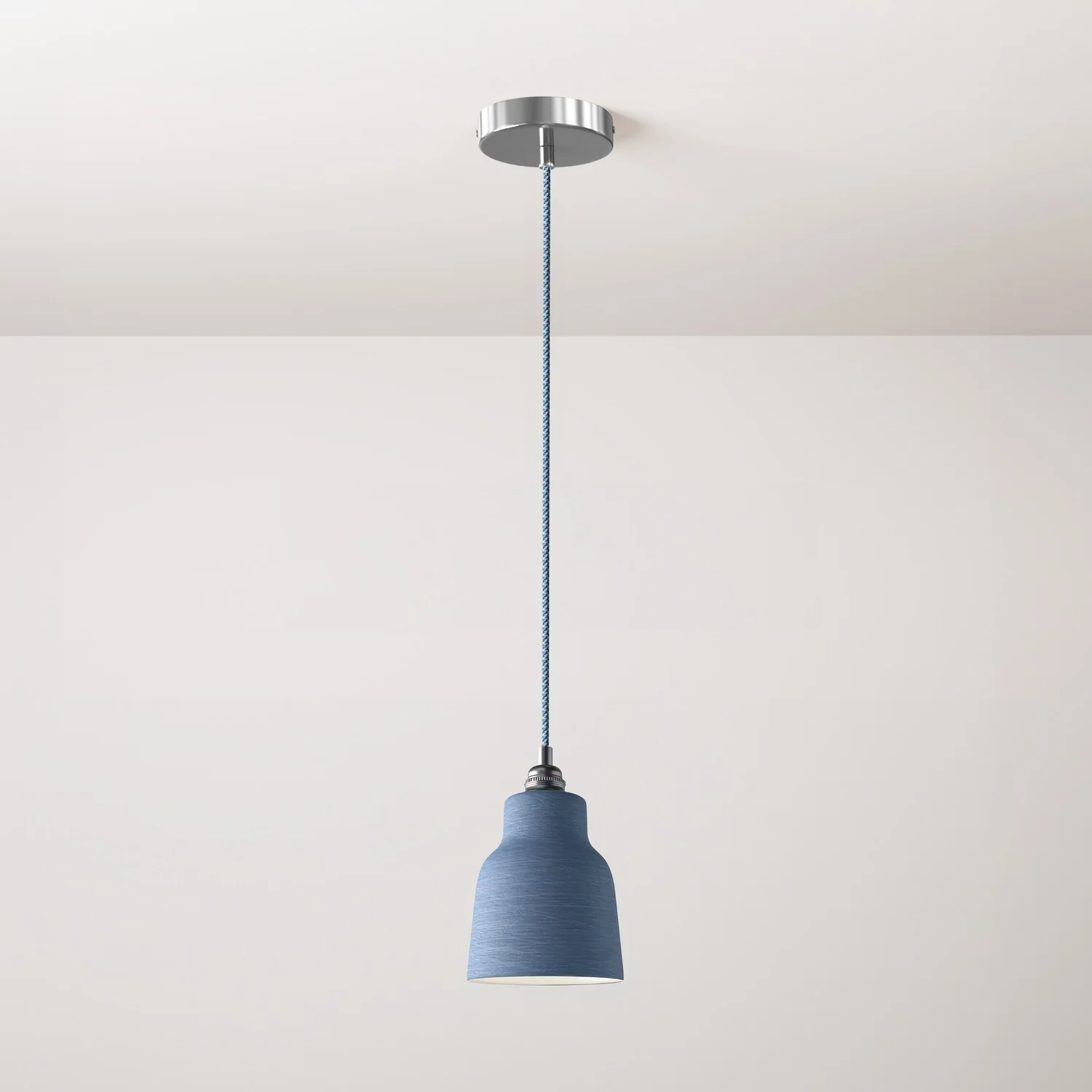 Lampada a sospensione completa di cavo tessile, paralume Vaso in ceramica e finiture in metallo - Avion striato