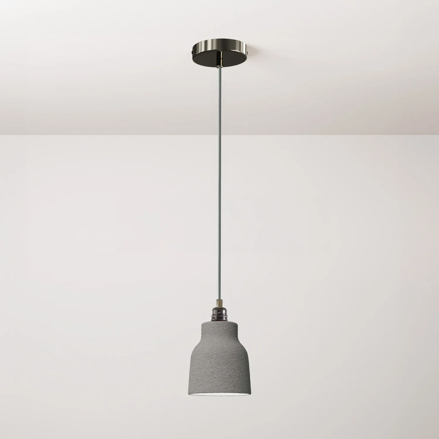 Lampada a sospensione completa di cavo tessile, paralume Vaso in ceramica e finiture in metallo - Effetto cemento