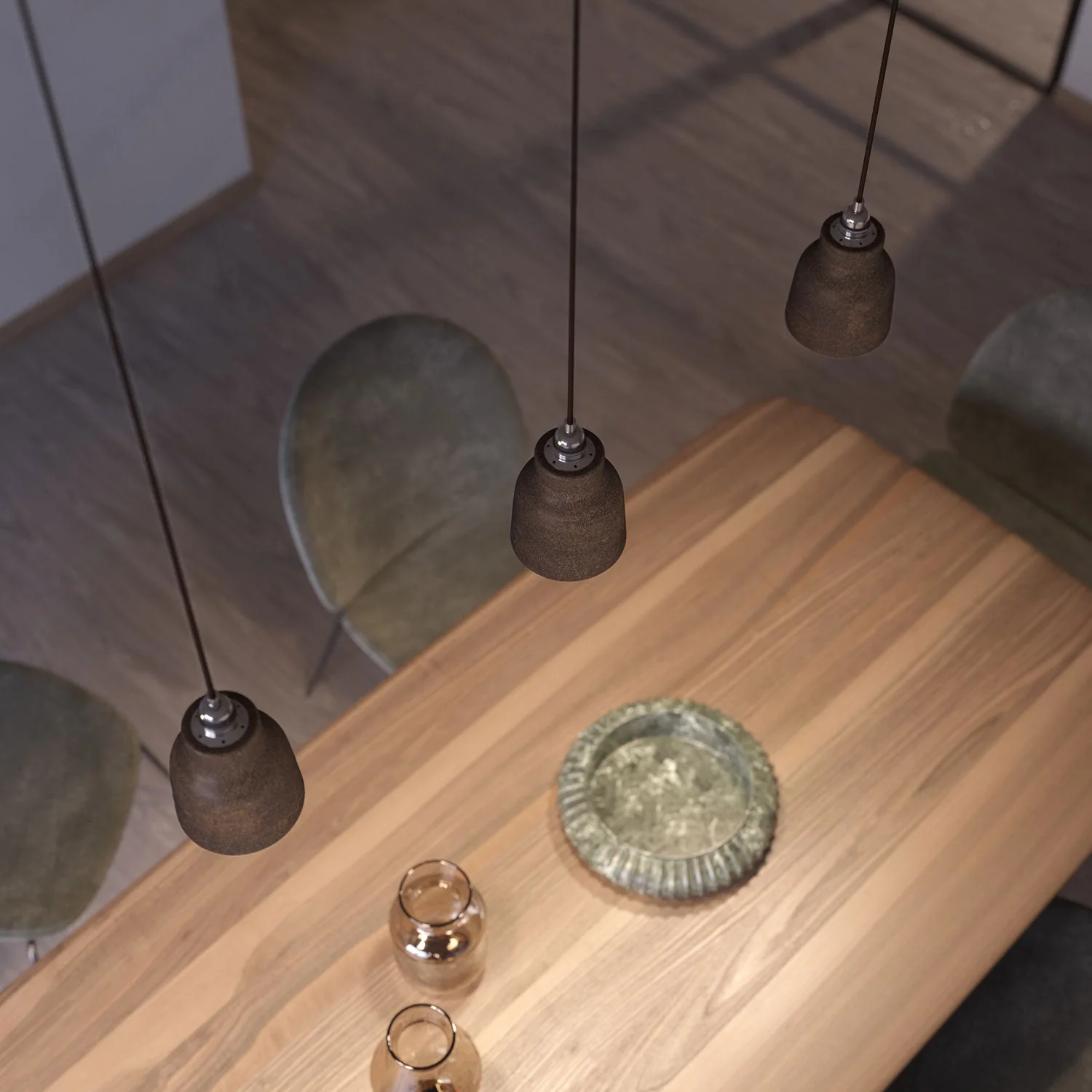 Lampada a sospensione completa di cavo tessile, paralume Vaso in ceramica e finiture in metallo - Effetto corten - Image 3