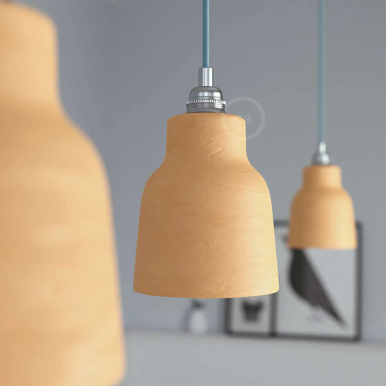 Lampada a sospensione completa di cavo tessile, paralume Vaso in ceramica e finiture in metallo - Terracotta striato - Image 3