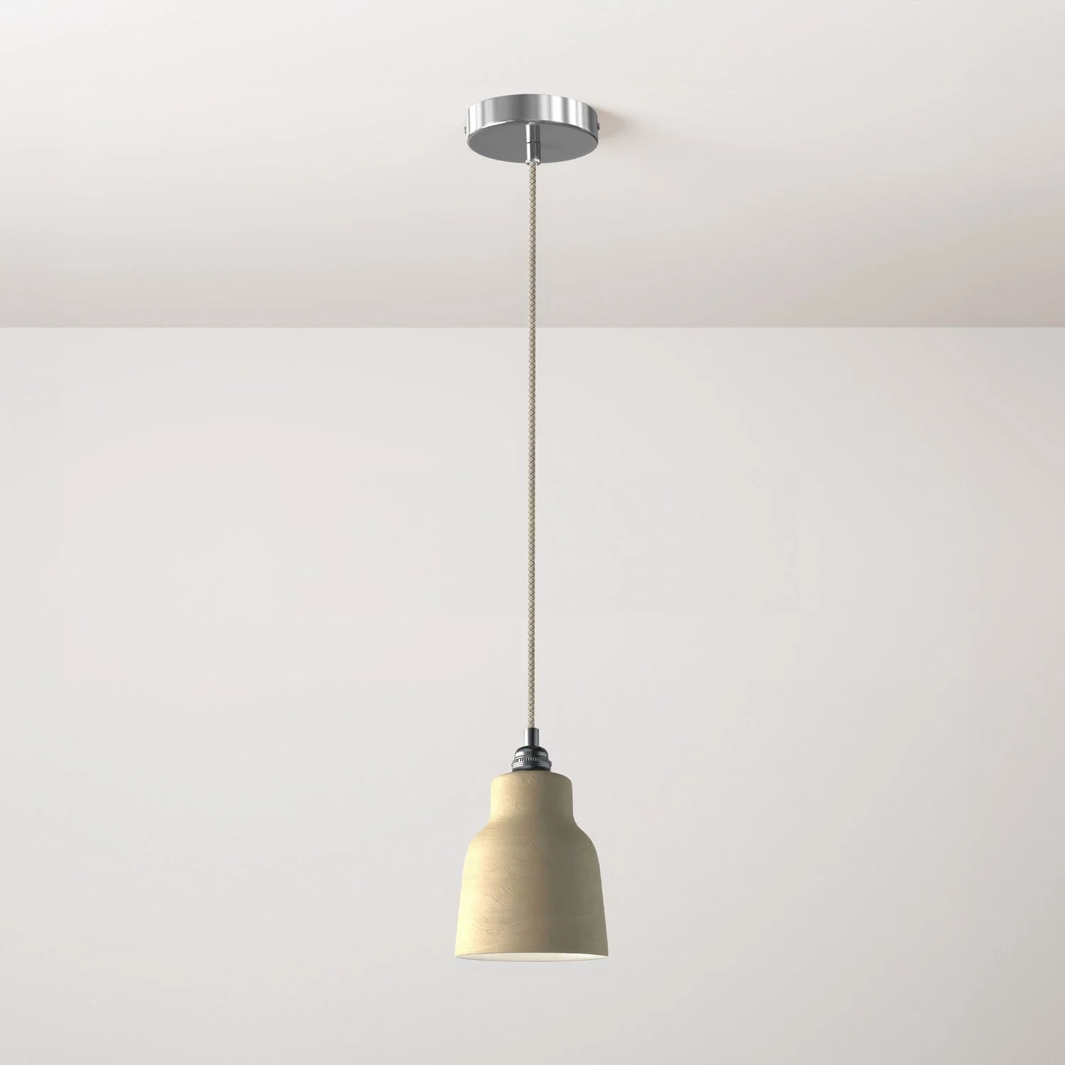 Lampada a sospensione completa di cavo tessile, paralume Vaso in ceramica e finiture in metallo - Tortora striato