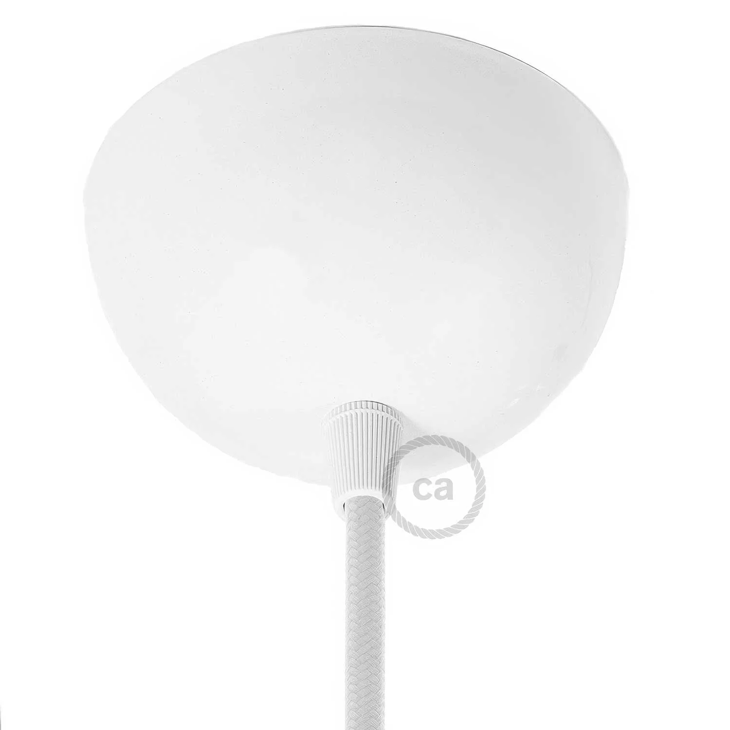 Lampada a sospensione completa di cavo tessile, rosone e portalampada semisferici in metallo - Bianco - Image 2