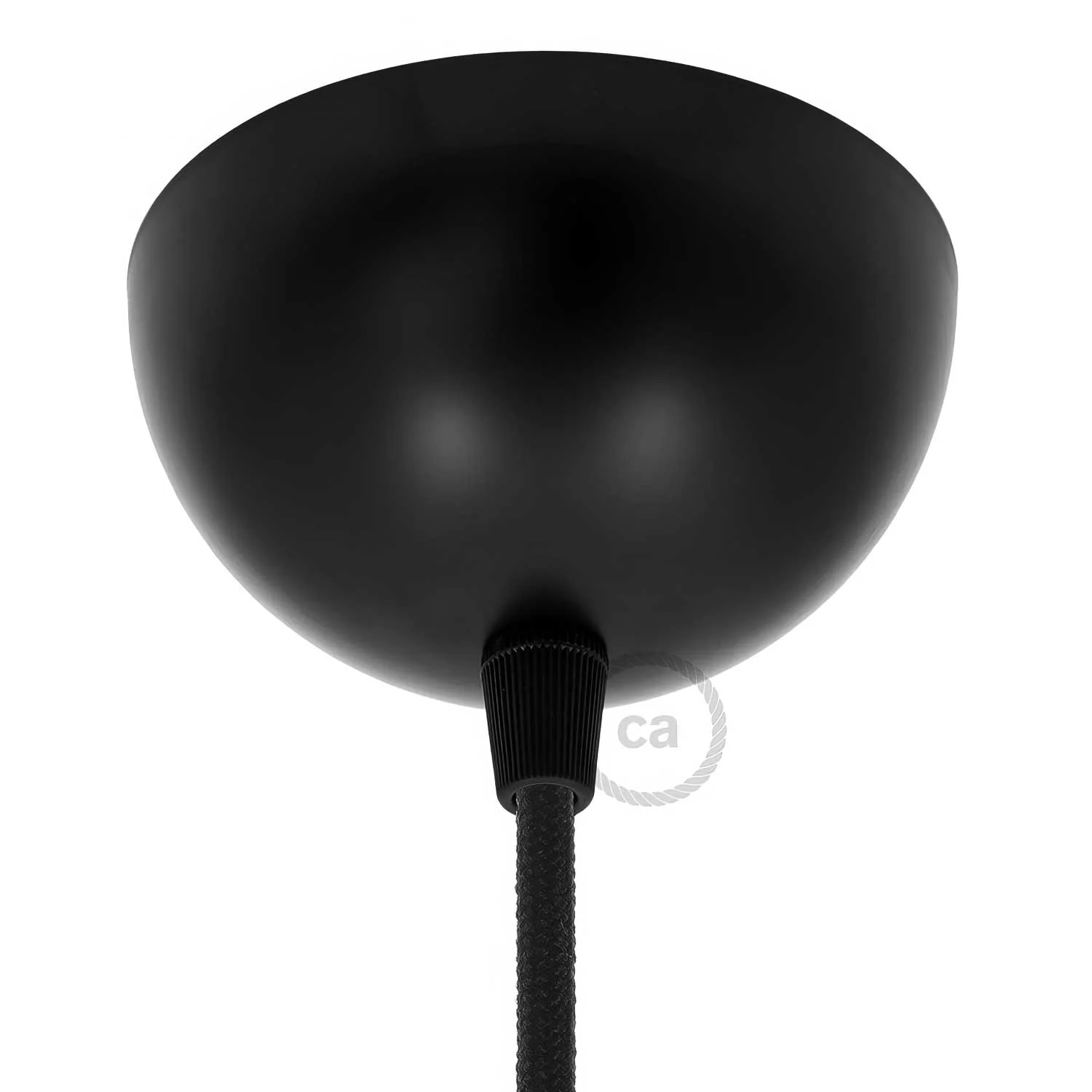 Lampada a sospensione completa di cavo tessile, rosone e portalampada semisferici in metallo - Nero - Image 2