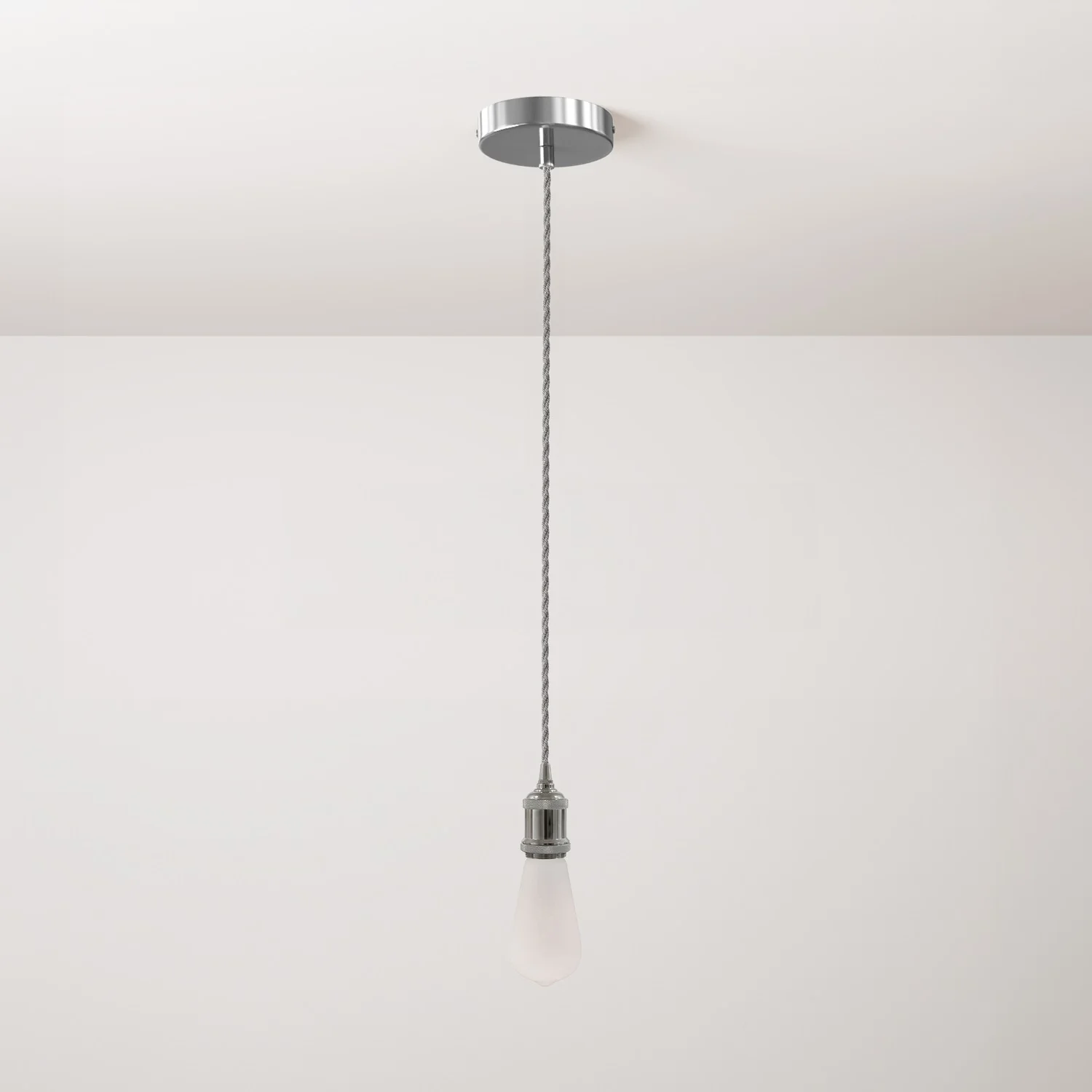 Lampada a sospensione completa di cavo tessile trecciato e portalampada in alluminio - Cromo