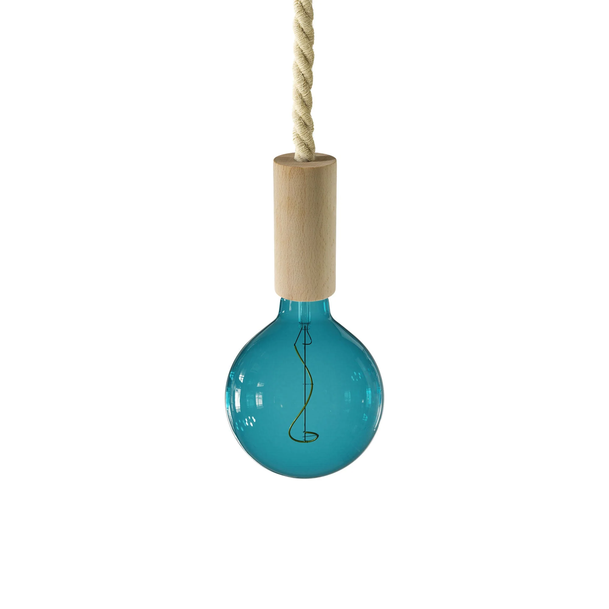 Lampada a sospensione completa di cordone nautico XL e finiture in legno - Neutro