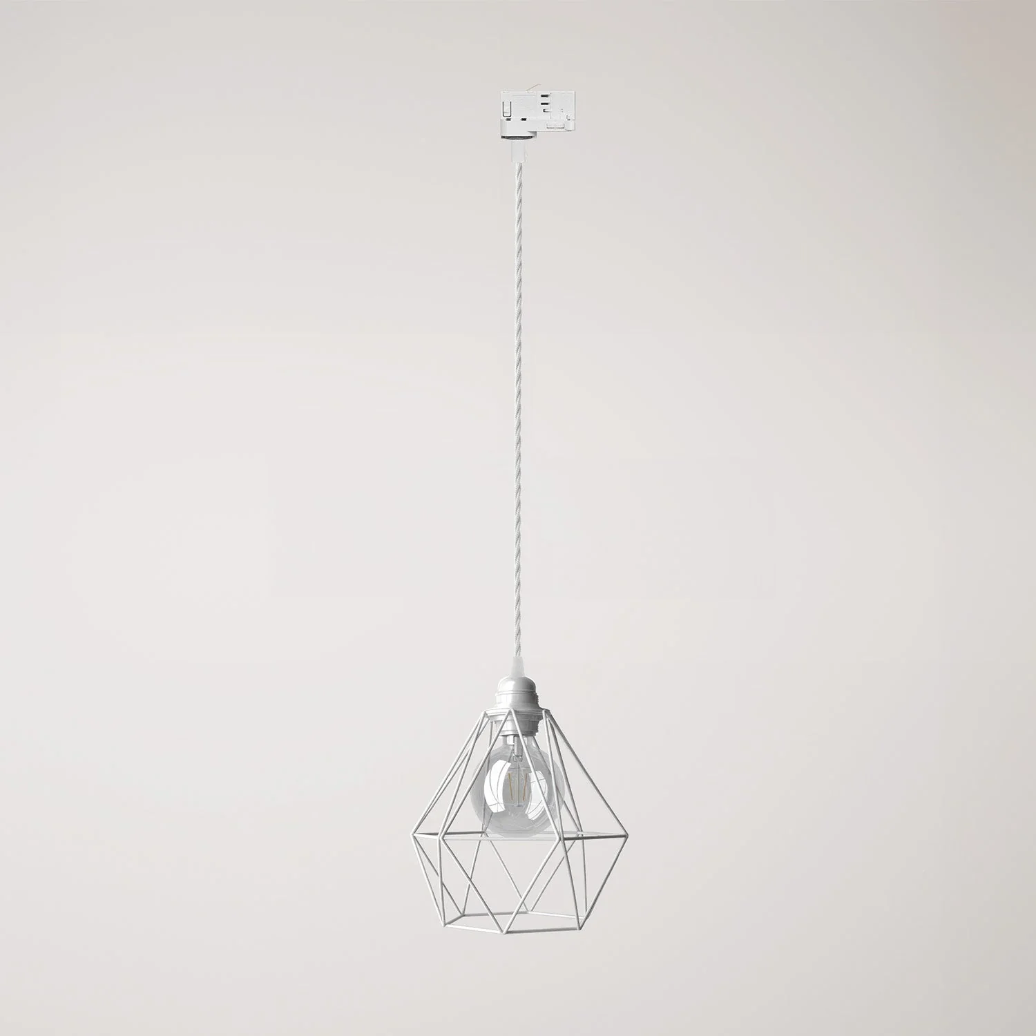 Lampada a sospensione con paralume a gabbia Diamond per binari - Bianco