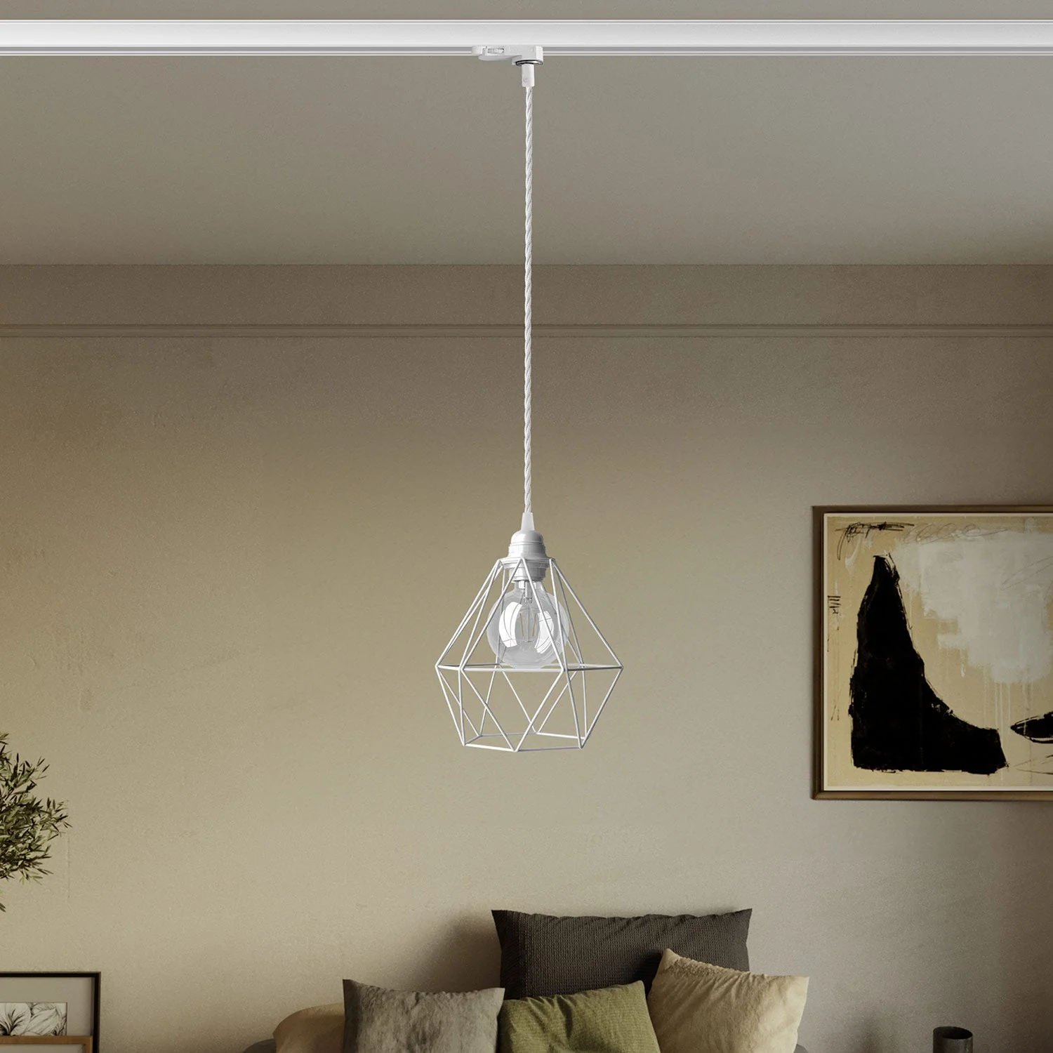 Lampada a sospensione con paralume a gabbia Diamond per binari - Bianco - Image 2