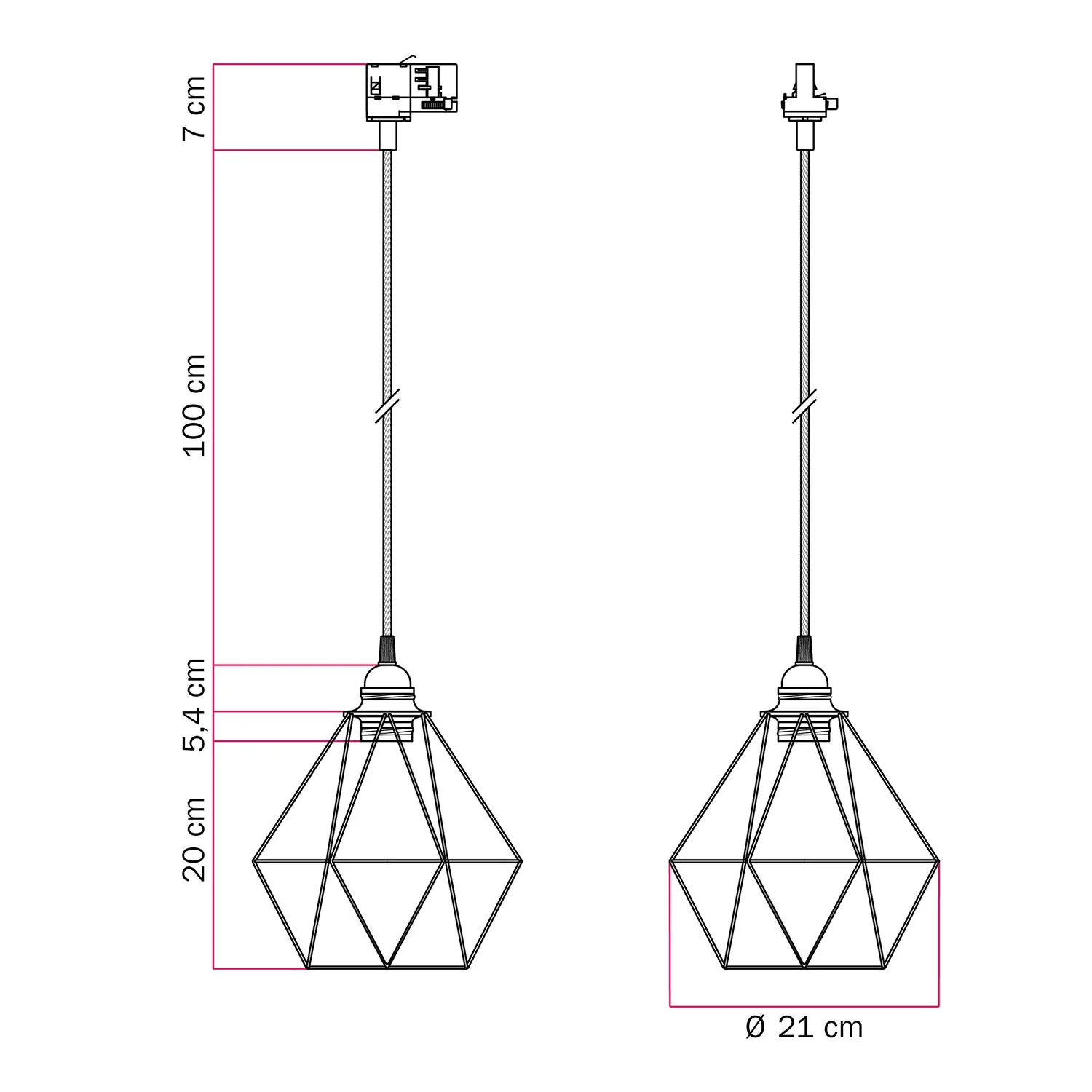 Lampada a sospensione con paralume a gabbia Diamond per binari - Bianco - Image 6