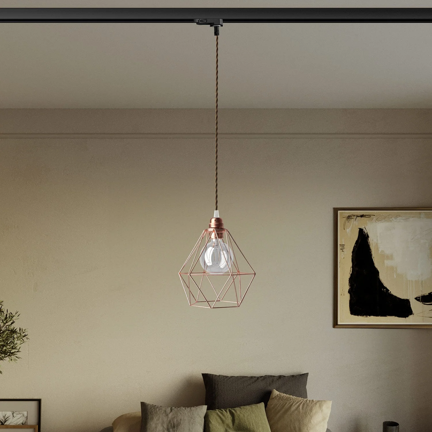 Lampada a sospensione con paralume a gabbia Diamond per binari - Rame - Image 2