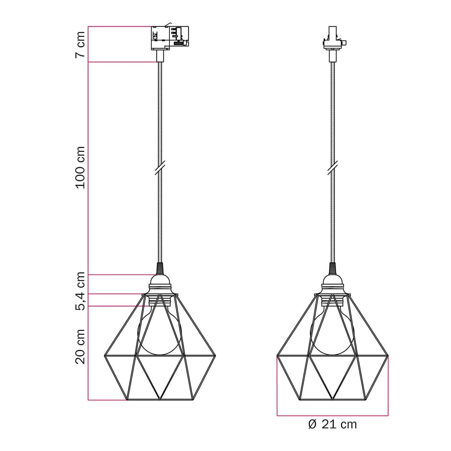 Lampada a sospensione con paralume a gabbia Diamond per binari - Rame - Image 6