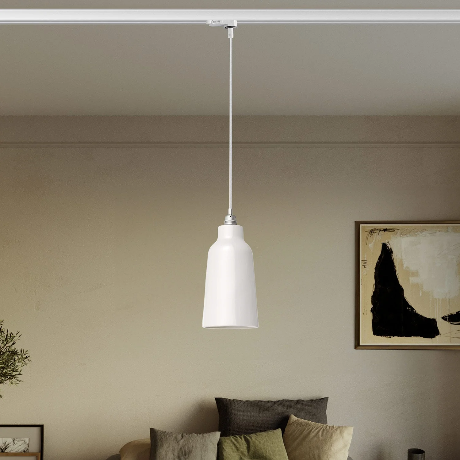 Lampada a sospensione con paralume Bottiglia e adattatore binari - Bianco lucido - Image 2
