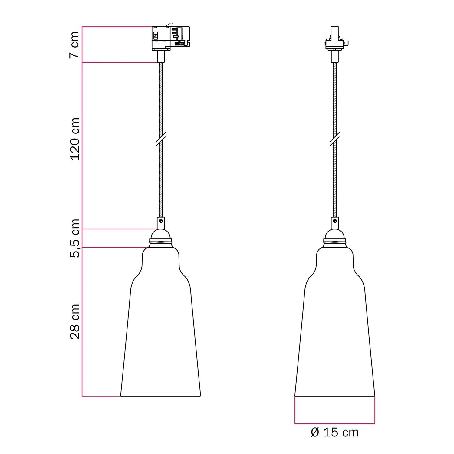 Lampada a sospensione con paralume Bottiglia e adattatore binari - Bianco lucido - Image 6