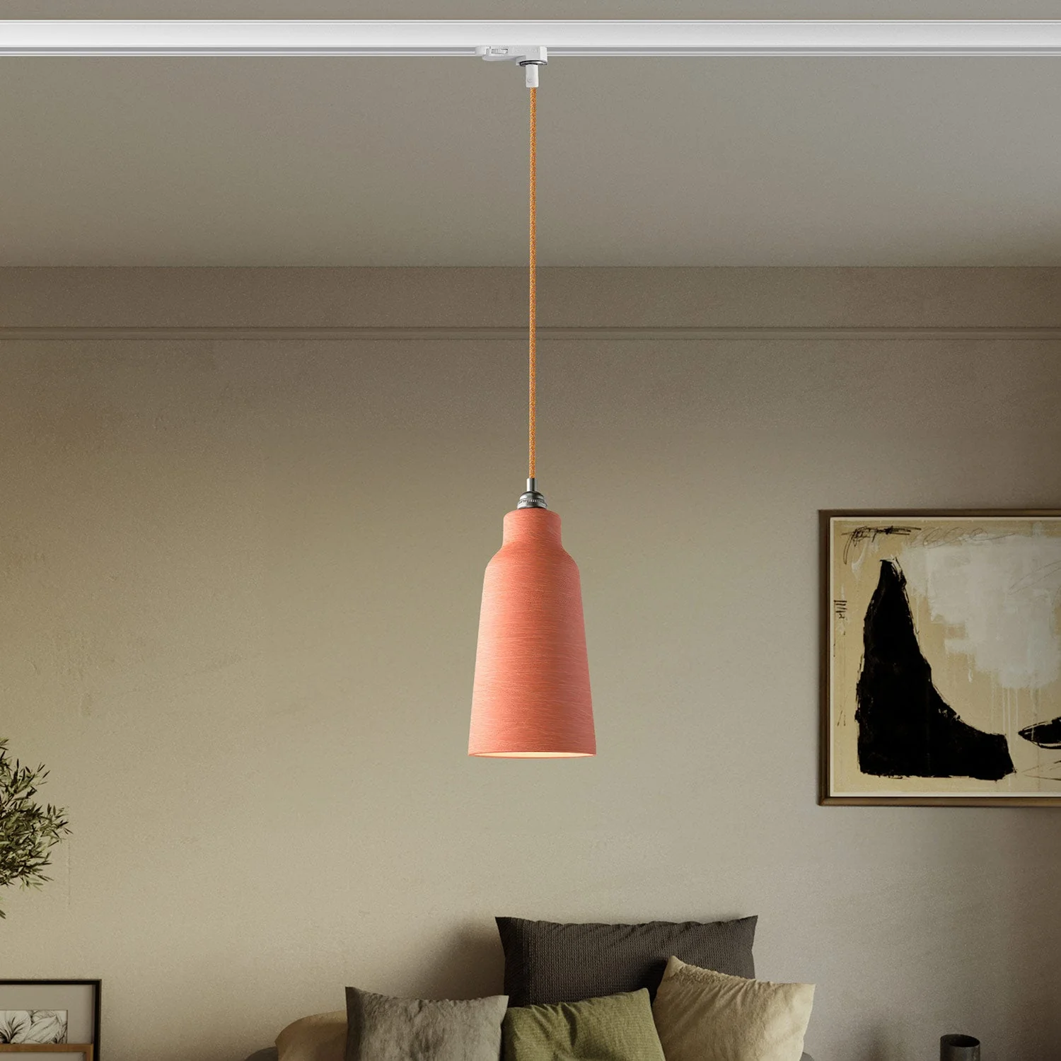 Lampada a sospensione con paralume Bottiglia e adattatore binari - Corallo striato - Image 2