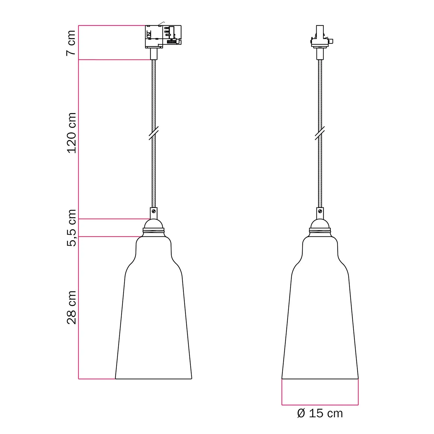 Lampada a sospensione con paralume Bottiglia e adattatore binari - Corallo striato - Image 6