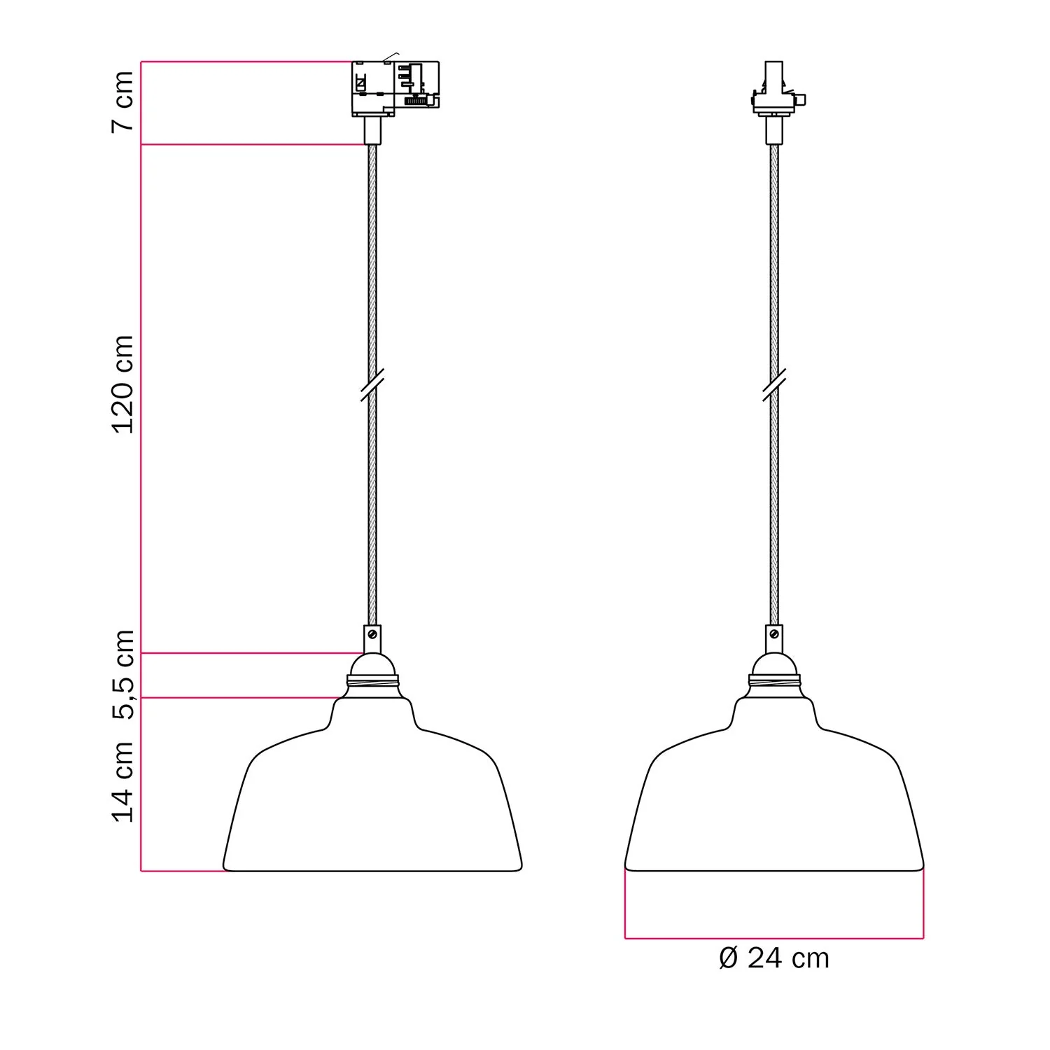 Lampada a sospensione con paralume Coppa e adattatore per binario - Avion striato - Image 6