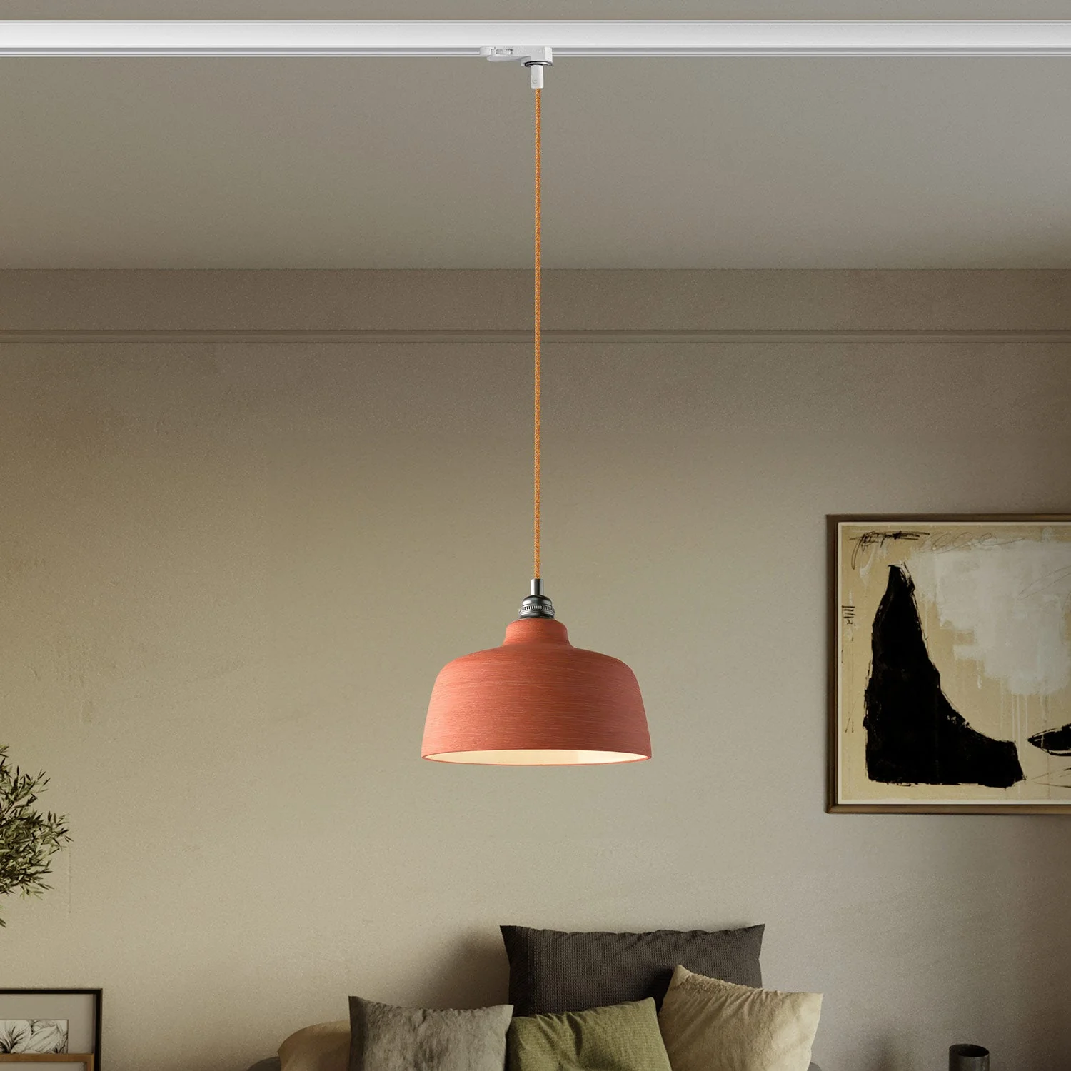Lampada a sospensione con paralume Coppa e adattatore per binario - Corallo striato - Image 2
