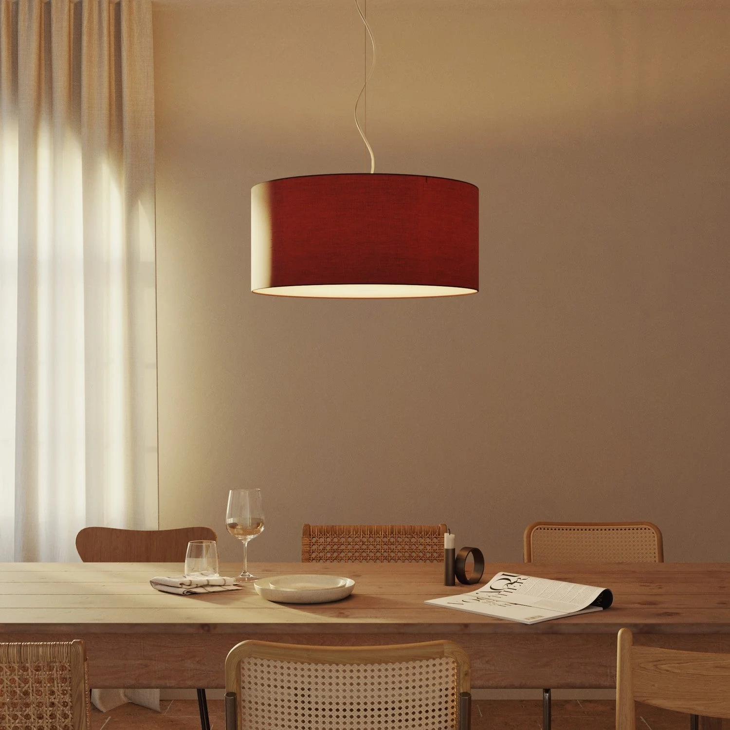 Lampada a sospensione con paralume in tessuto Cilindro Large - Made in Italy - Arenal Bordeaux - Image 8