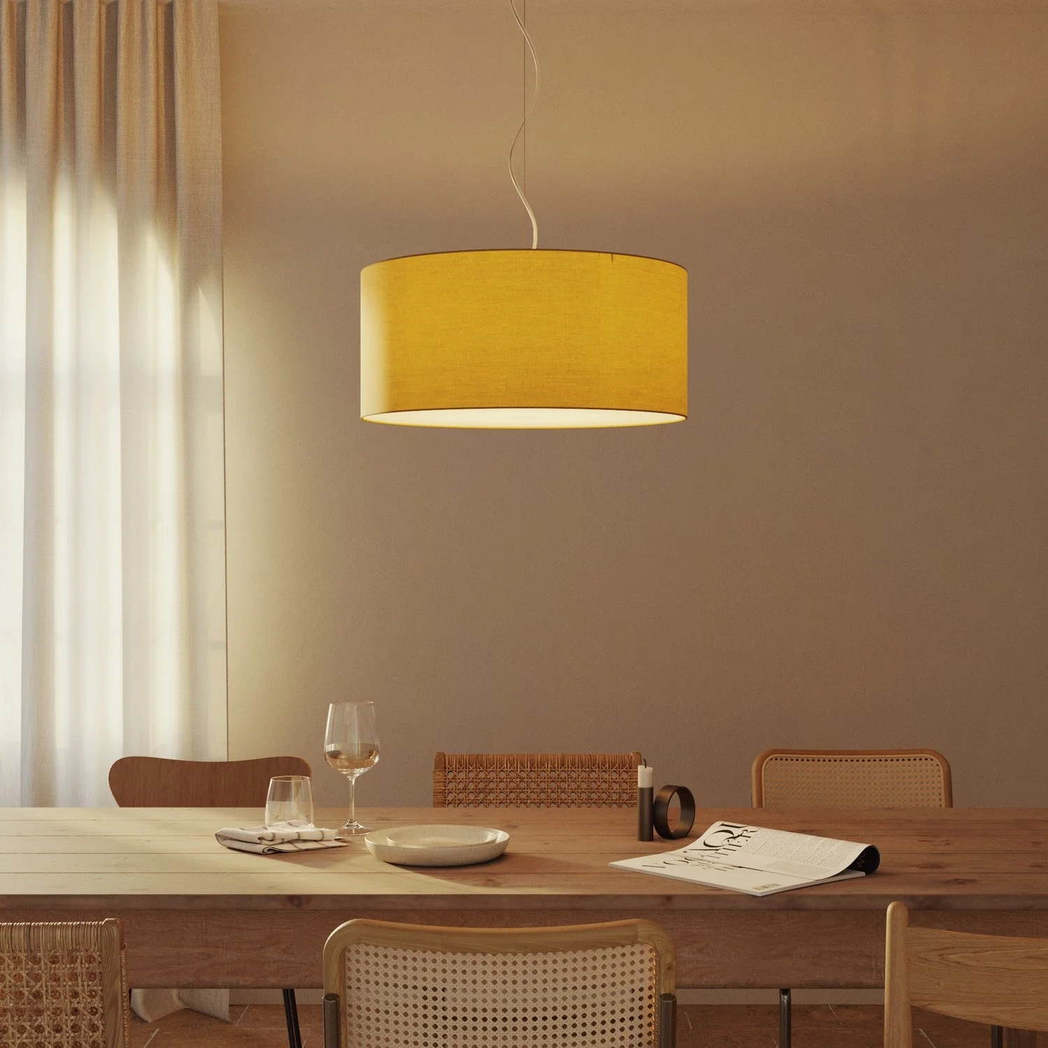Lampada a sospensione con paralume in tessuto Cilindro Large - Made in Italy - Arenal Oro - Image 8